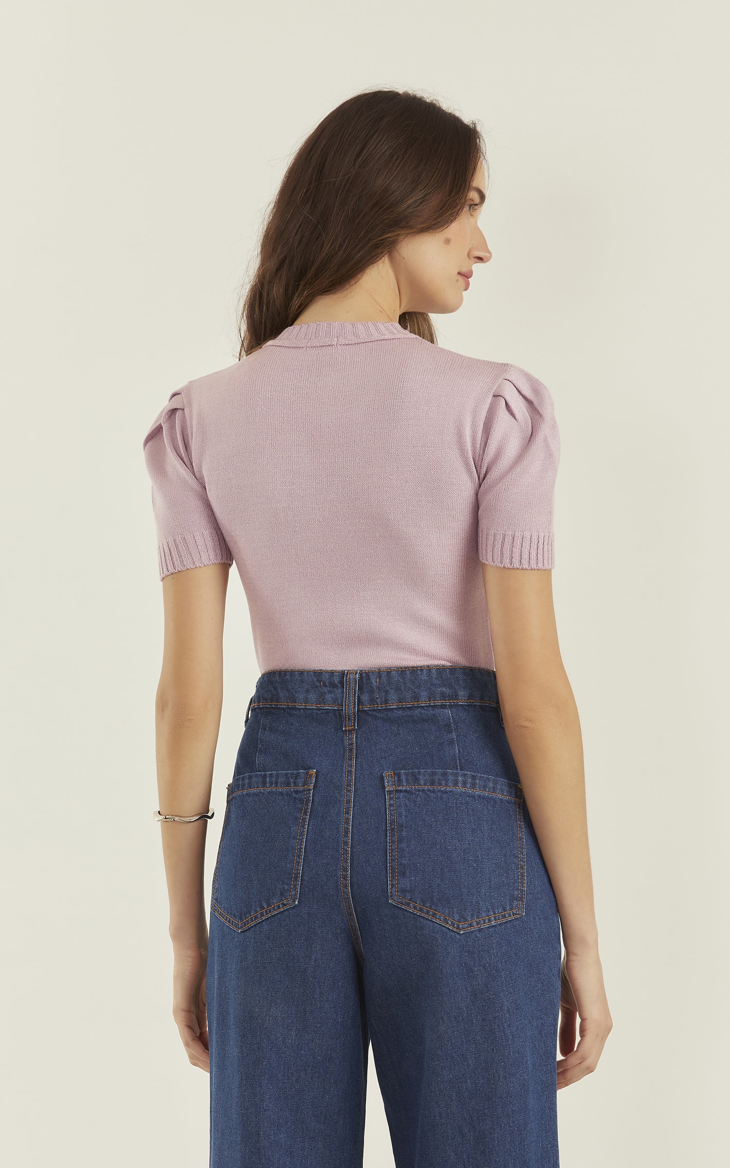 Blusa Tricot Manga Drapeada Lavanda