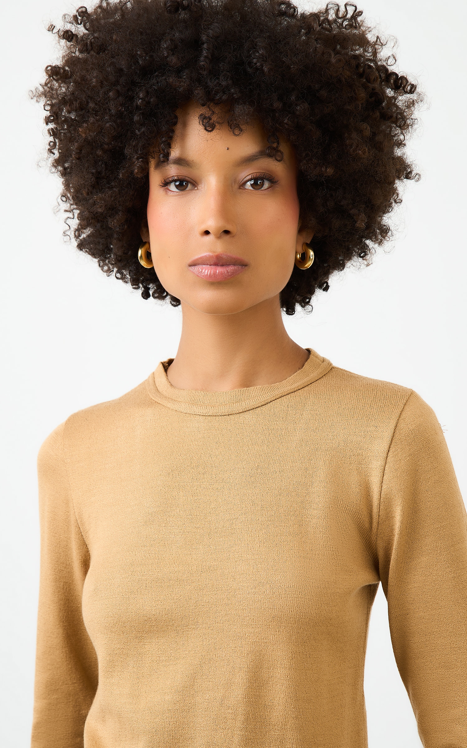 Blusa Tricot Manga Longa Amendoa