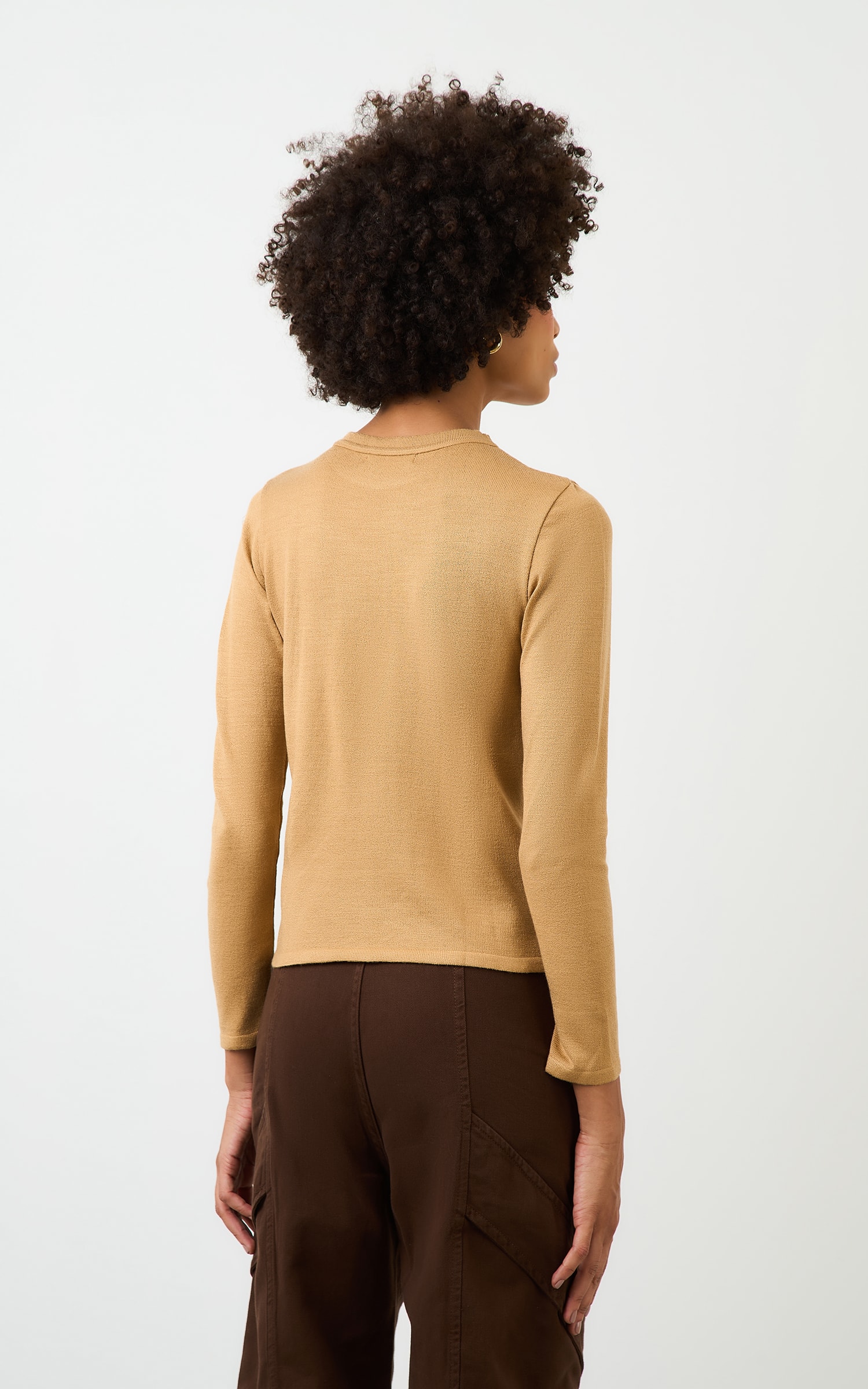 Blusa Tricot Manga Longa Amendoa