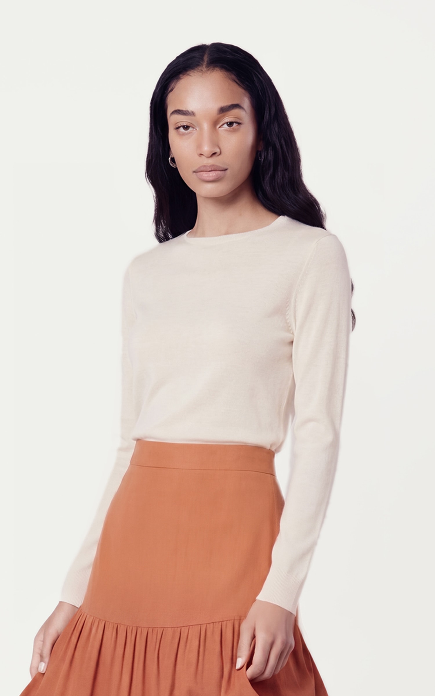 Blusa Tricot Manga Longa Areia