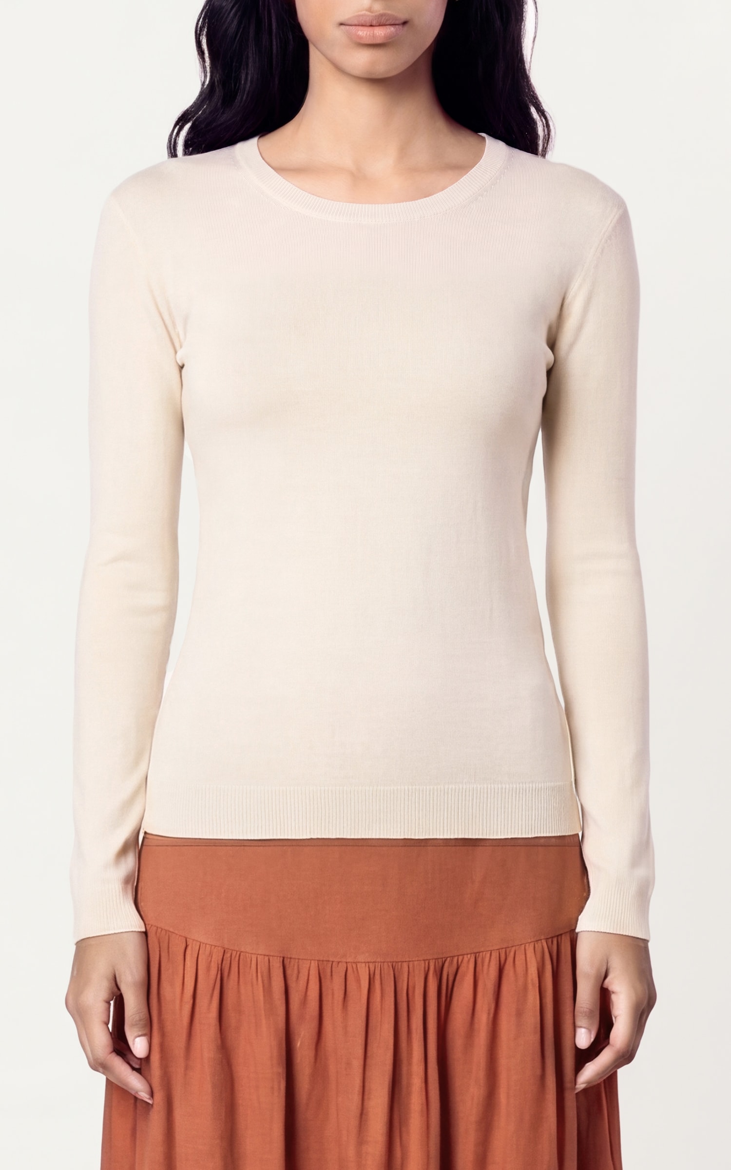 Blusa Tricot Manga Longa Areia