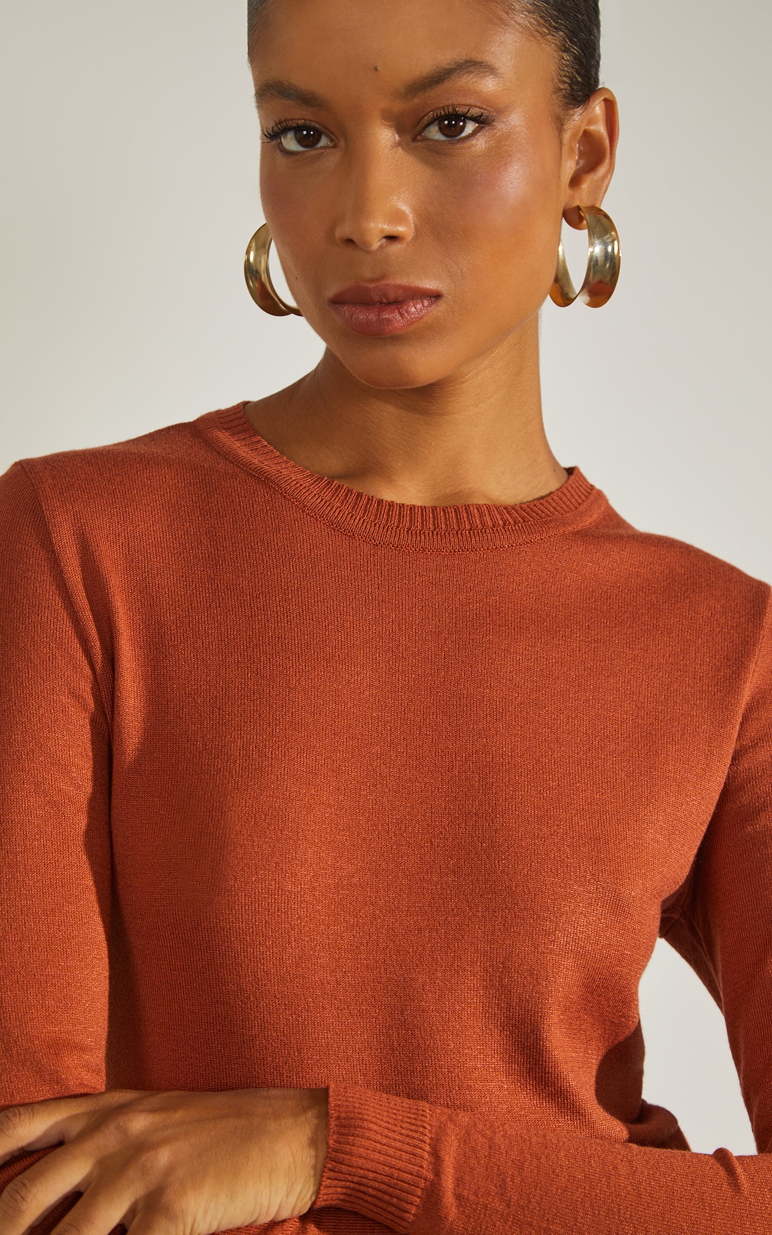 Blusa Tricot Manga Longa Basic Caramelo