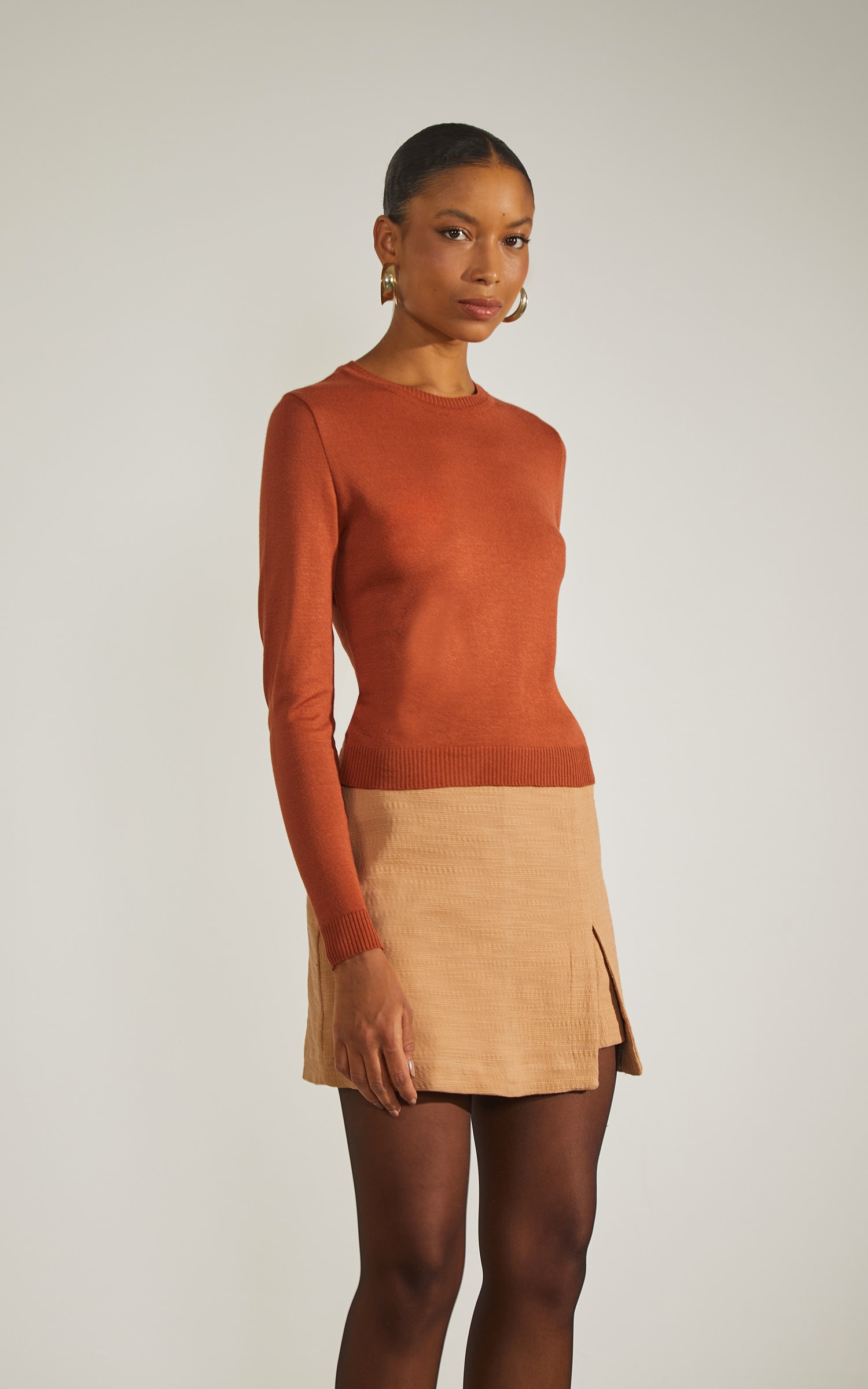 Blusa Tricot Manga Longa Basic Caramelo