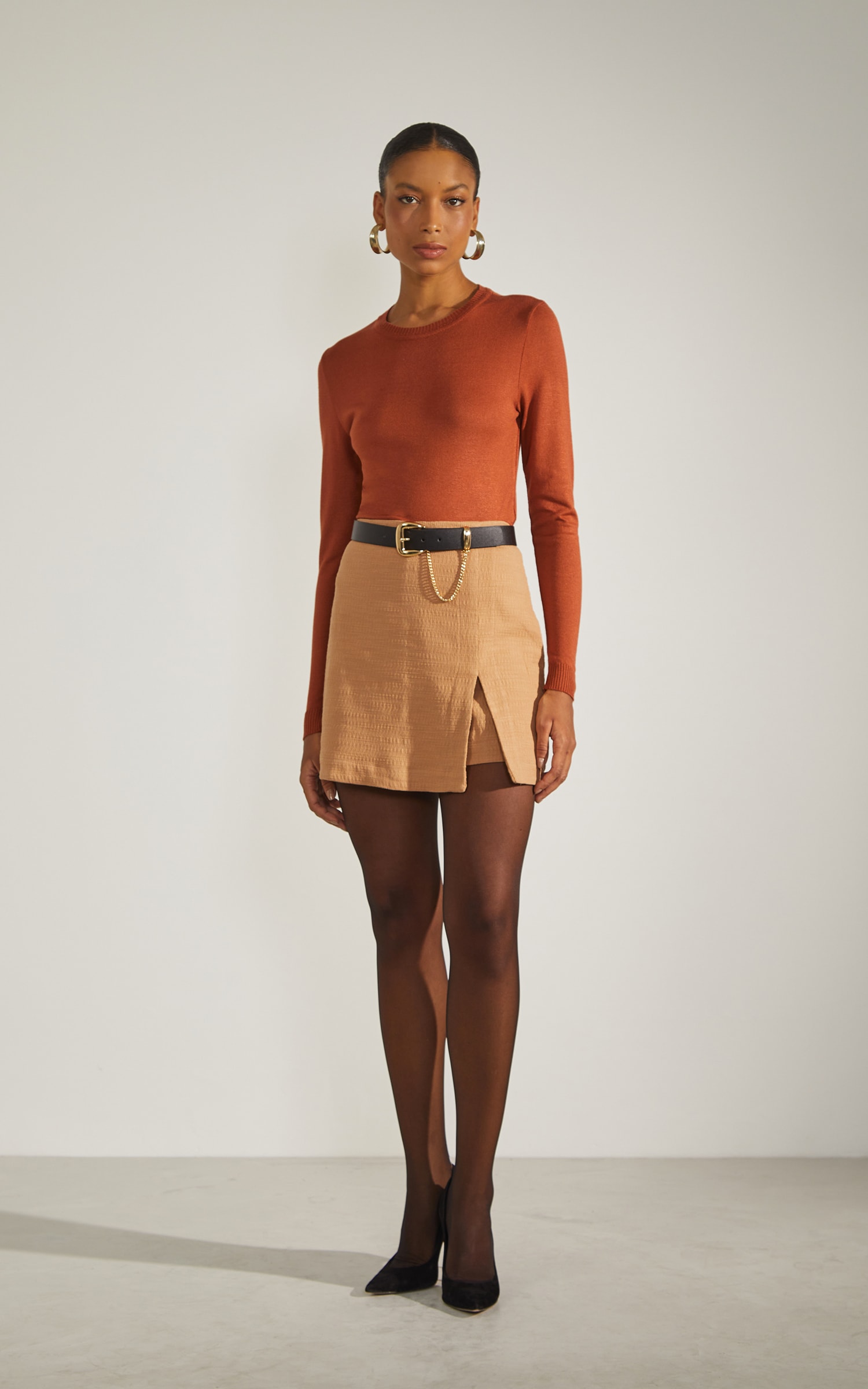 Blusa Tricot Manga Longa Basic Caramelo