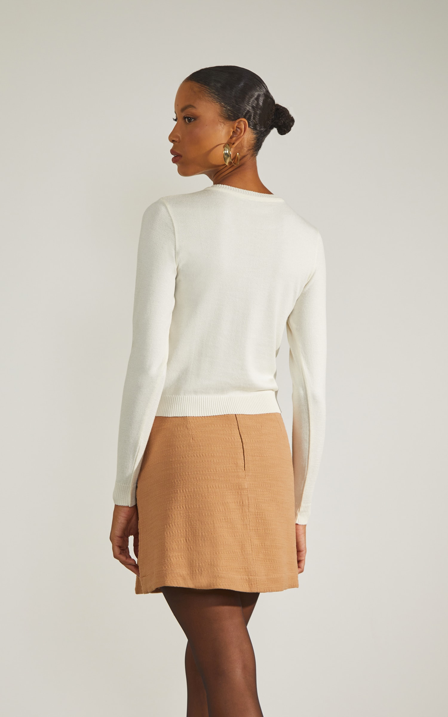 Blusa Tricot Manga Longa Basic Off White
