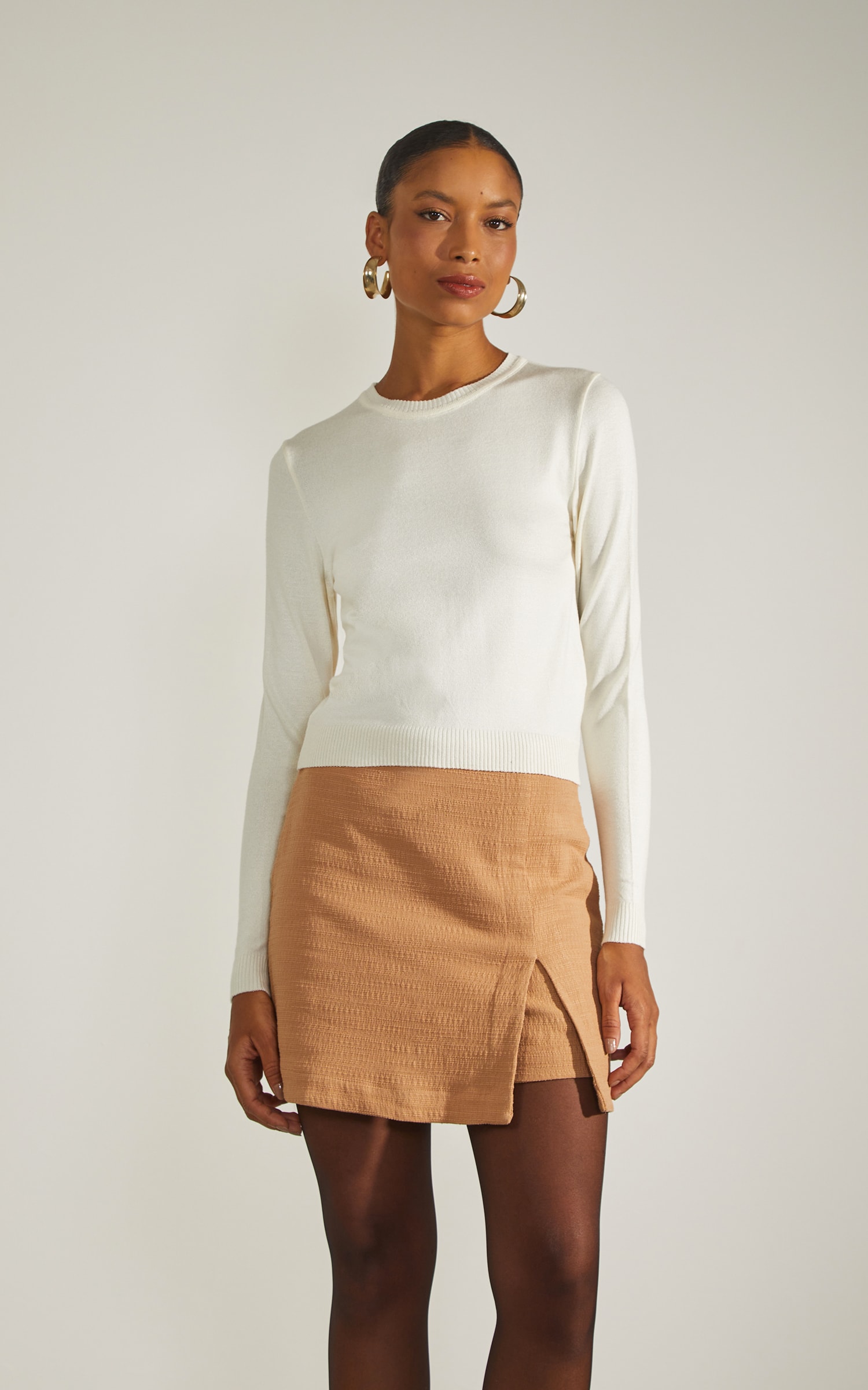 Blusa Tricot Manga Longa Basic Off White