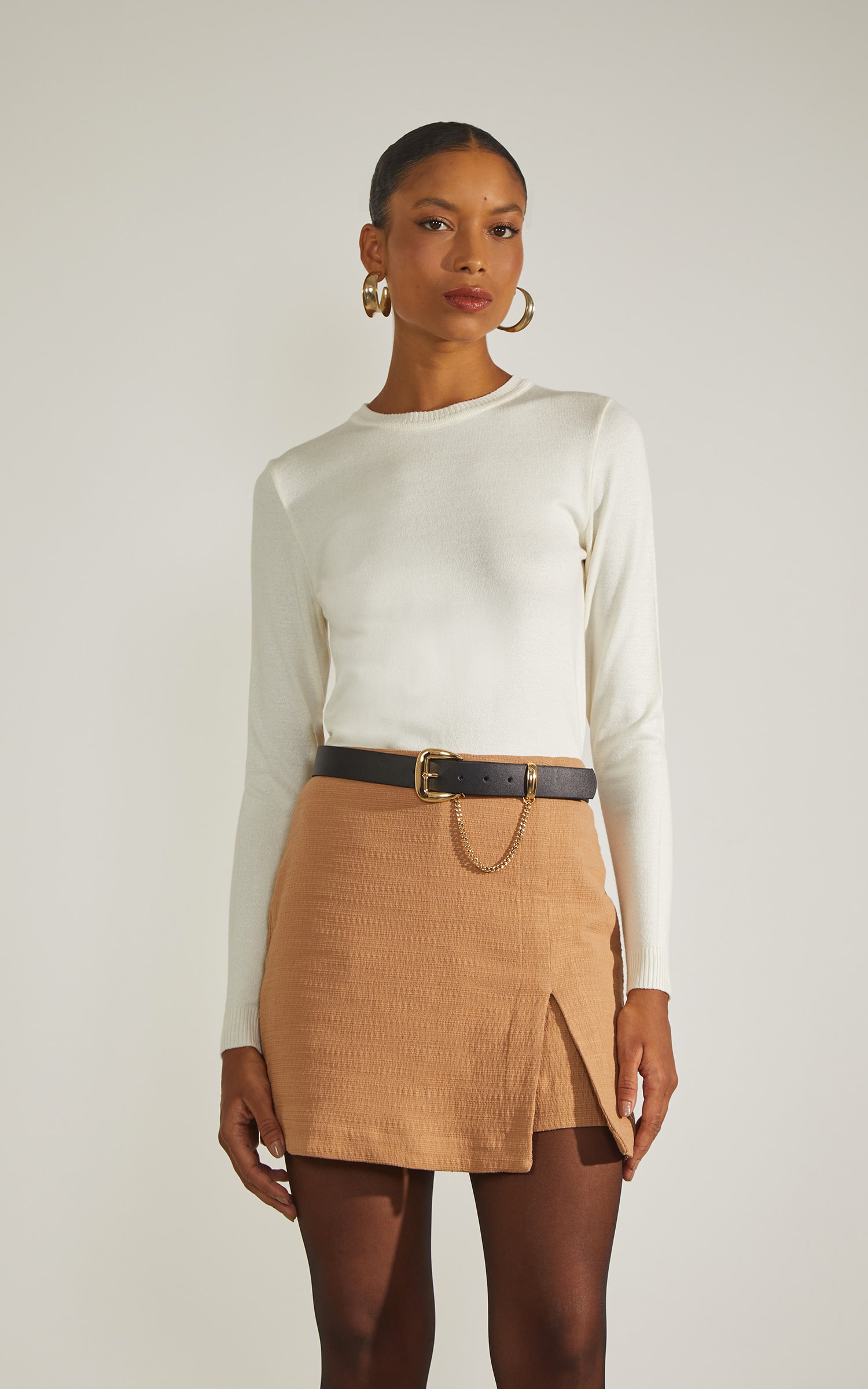 Blusa Tricot Manga Longa Basic Off White