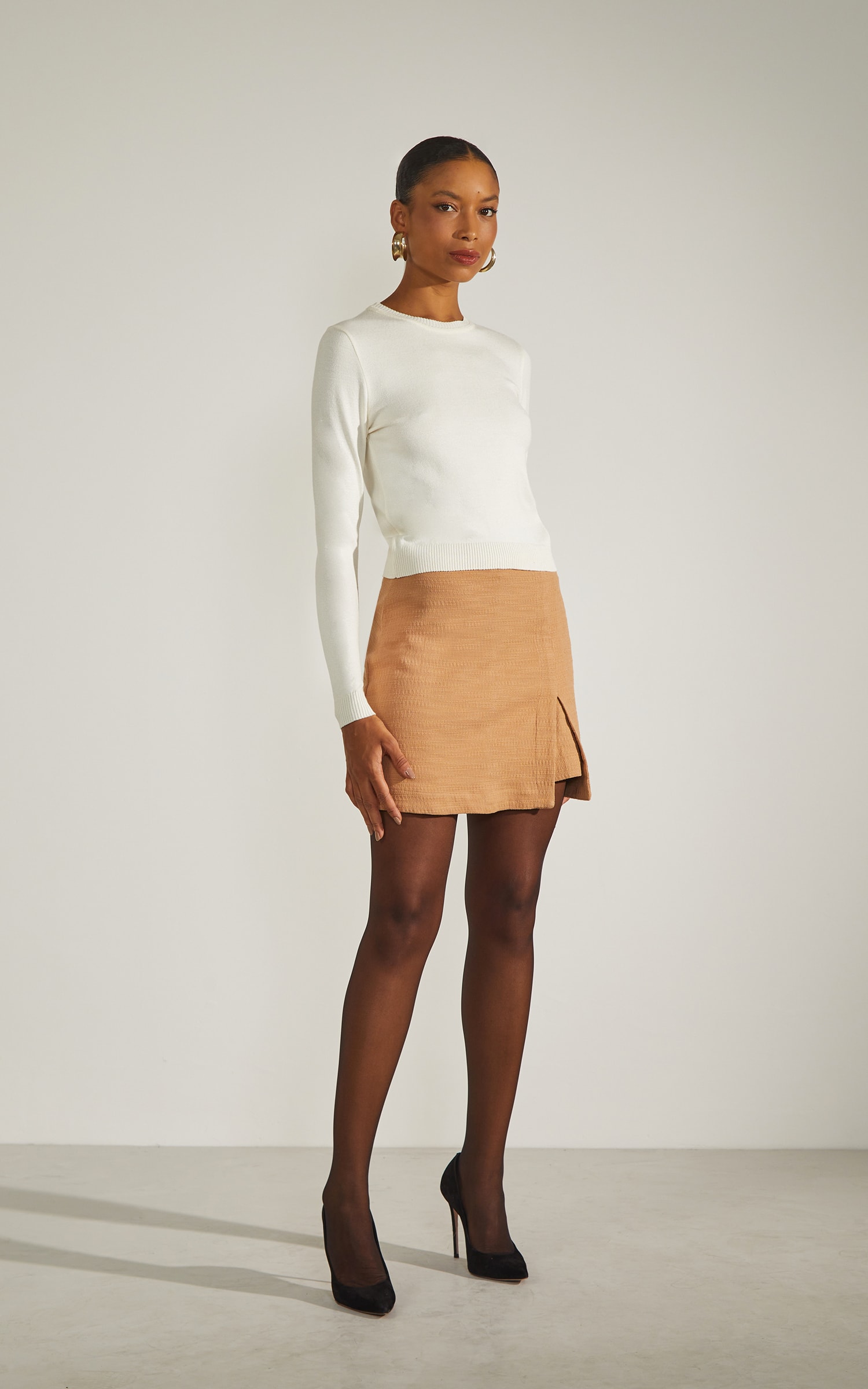 Blusa Tricot Manga Longa Basic Off White