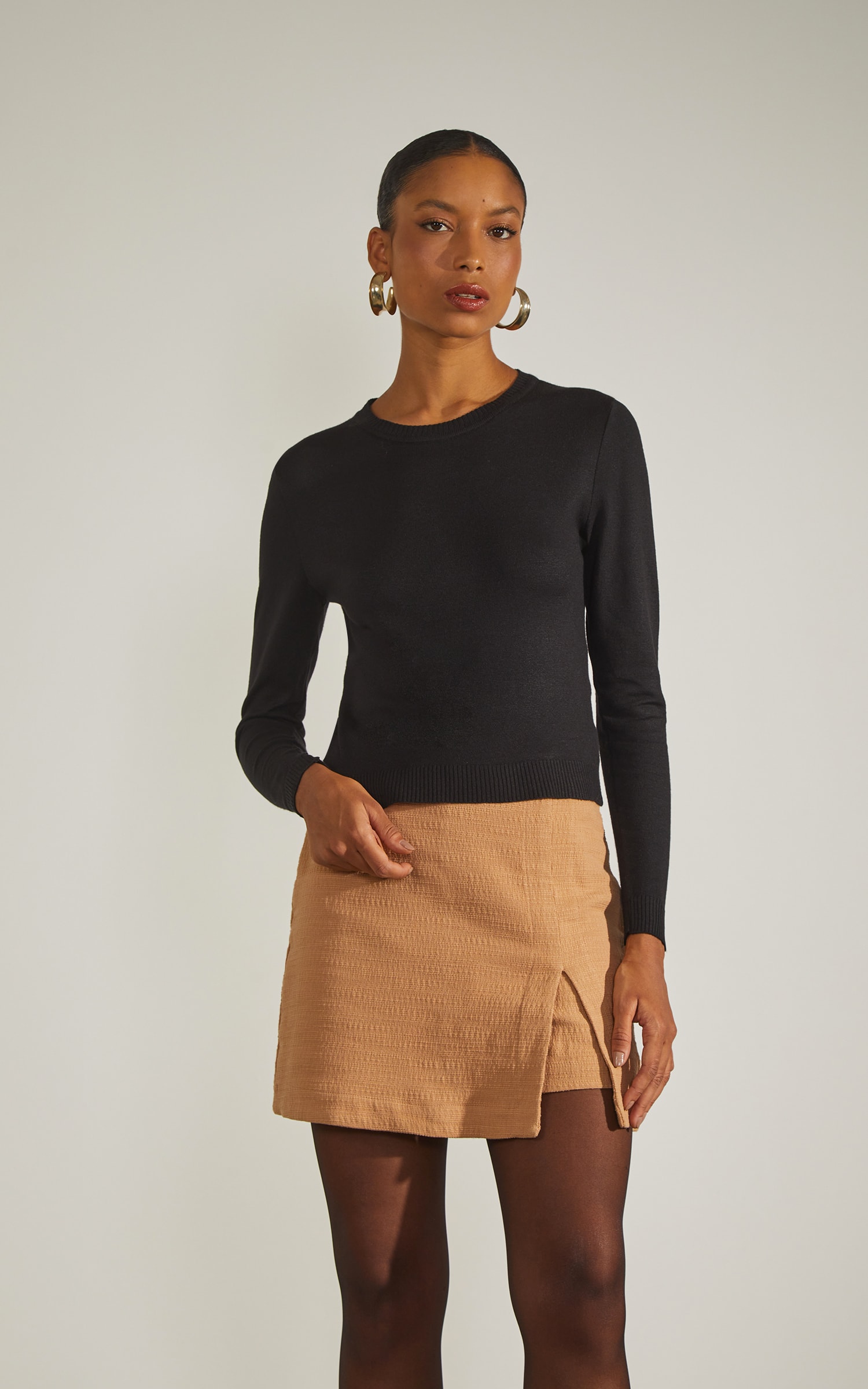 Blusa Tricot Manga Longa Basic Preto