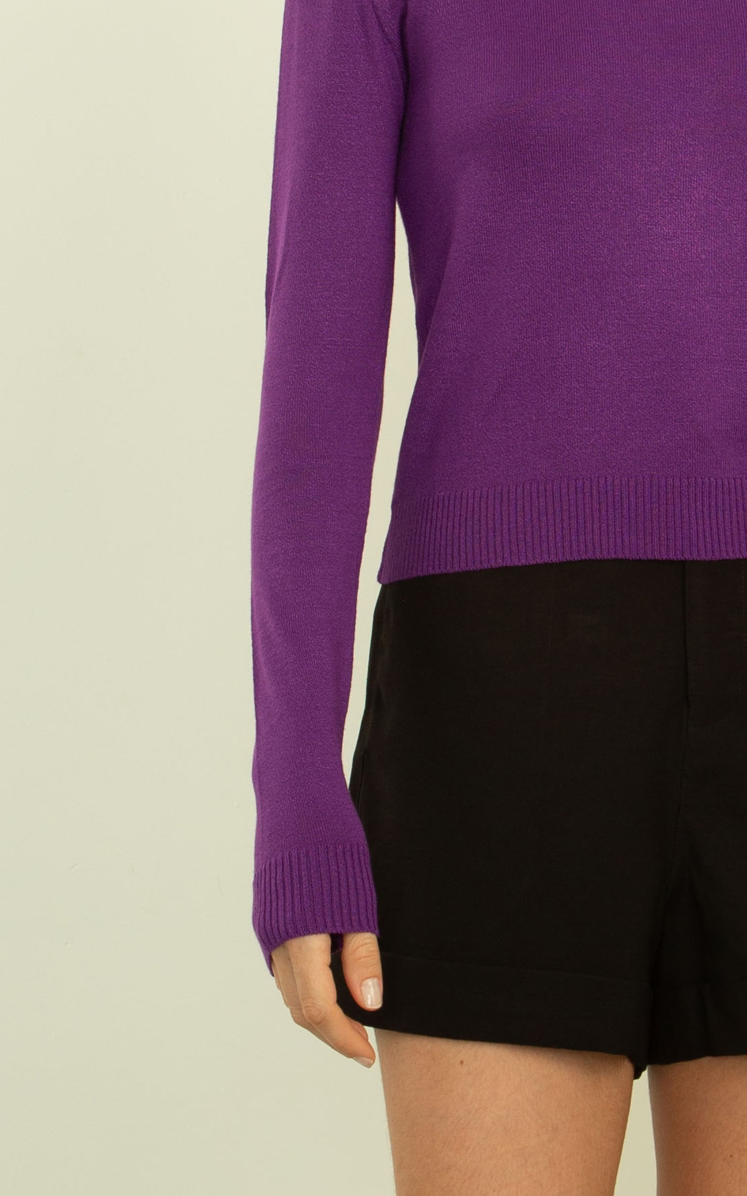 Blusa Tricot Manga Longa Basic Roxo