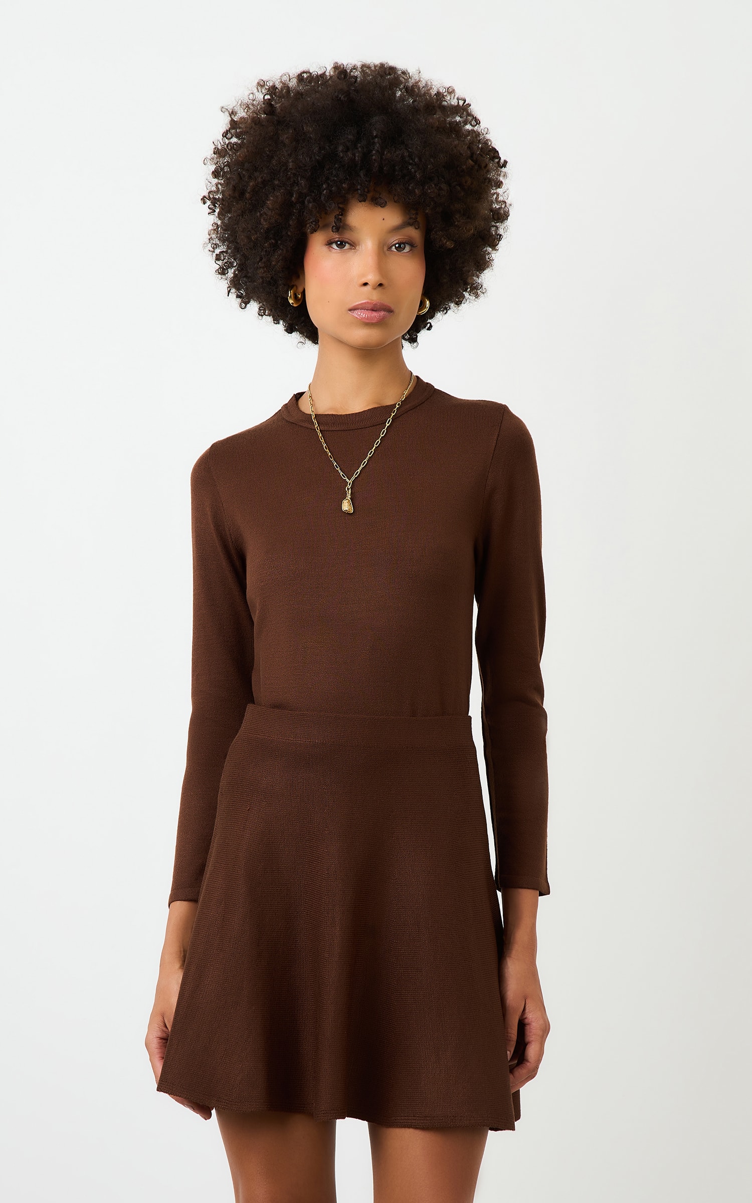 Blusa Tricot Manga Longa Chocolate
