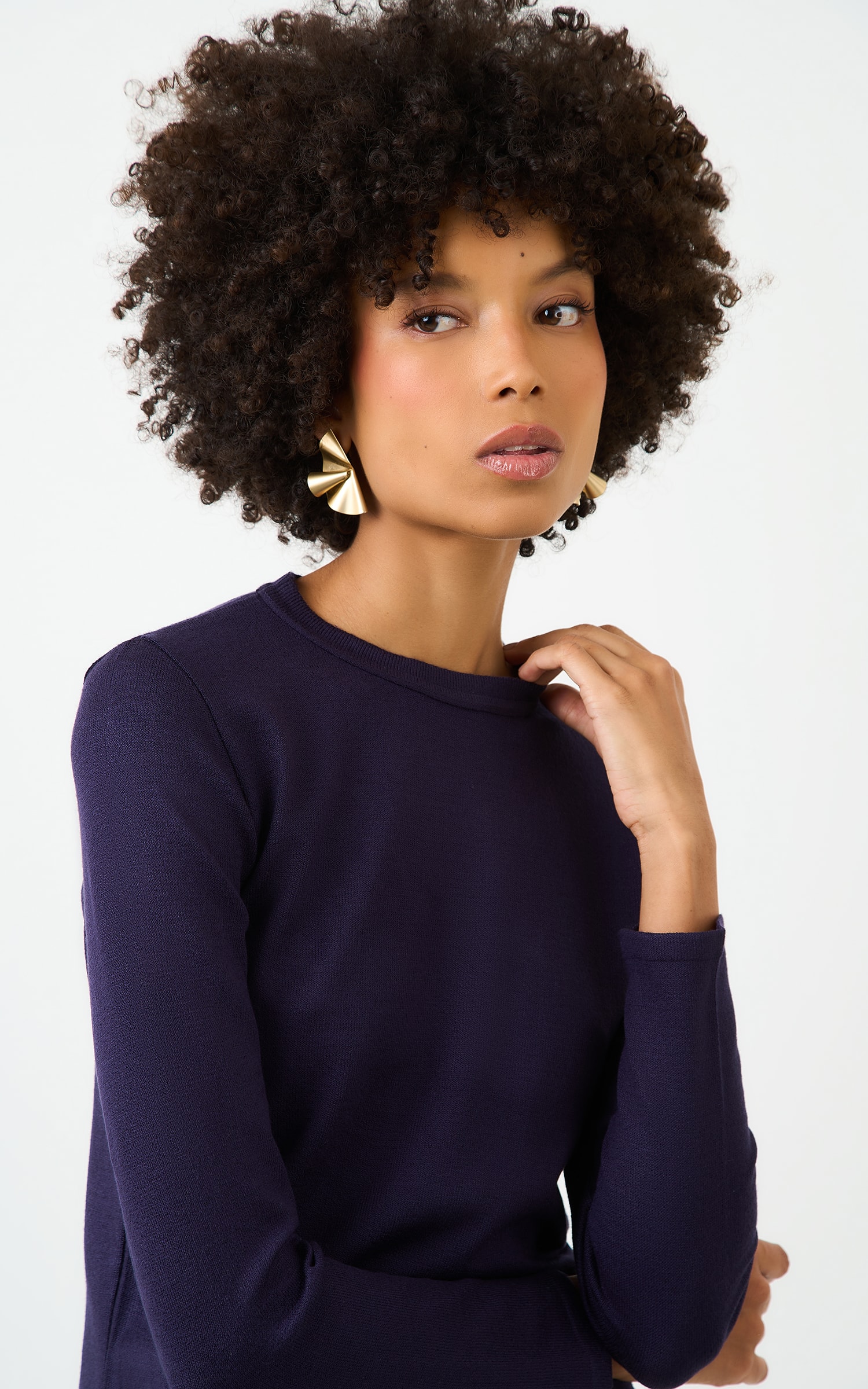 Blusa Tricot Manga Longa Marinho