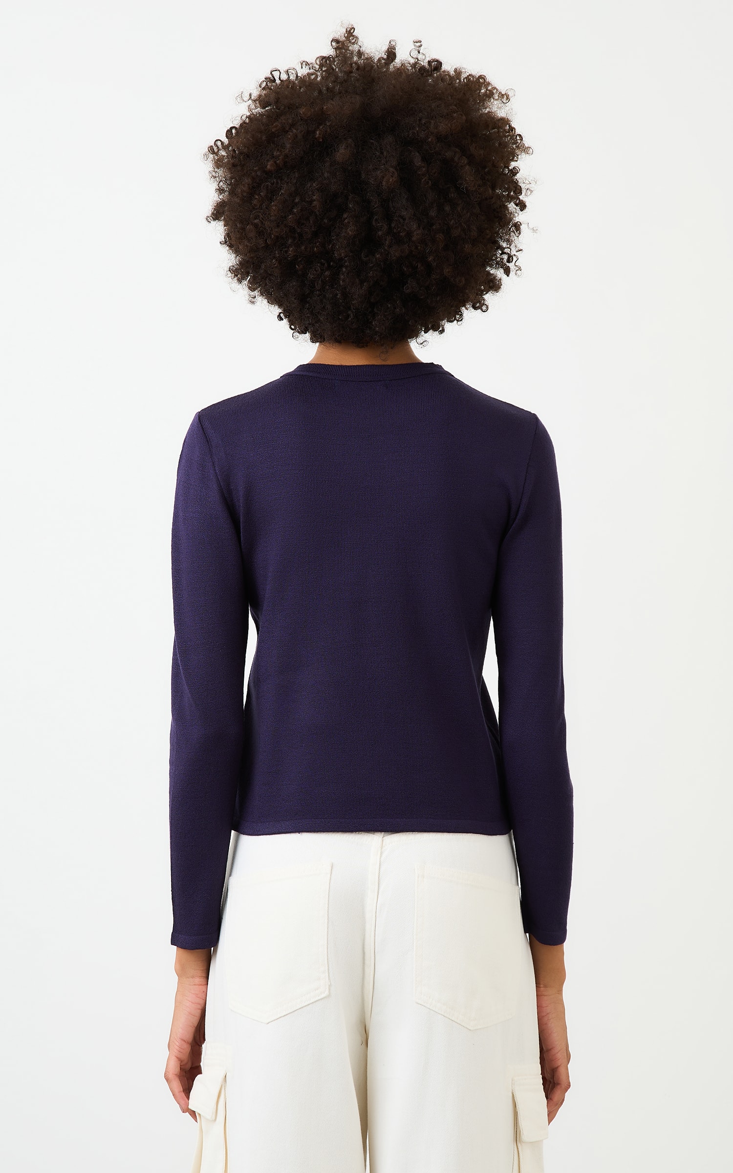 Blusa Tricot Manga Longa Marinho
