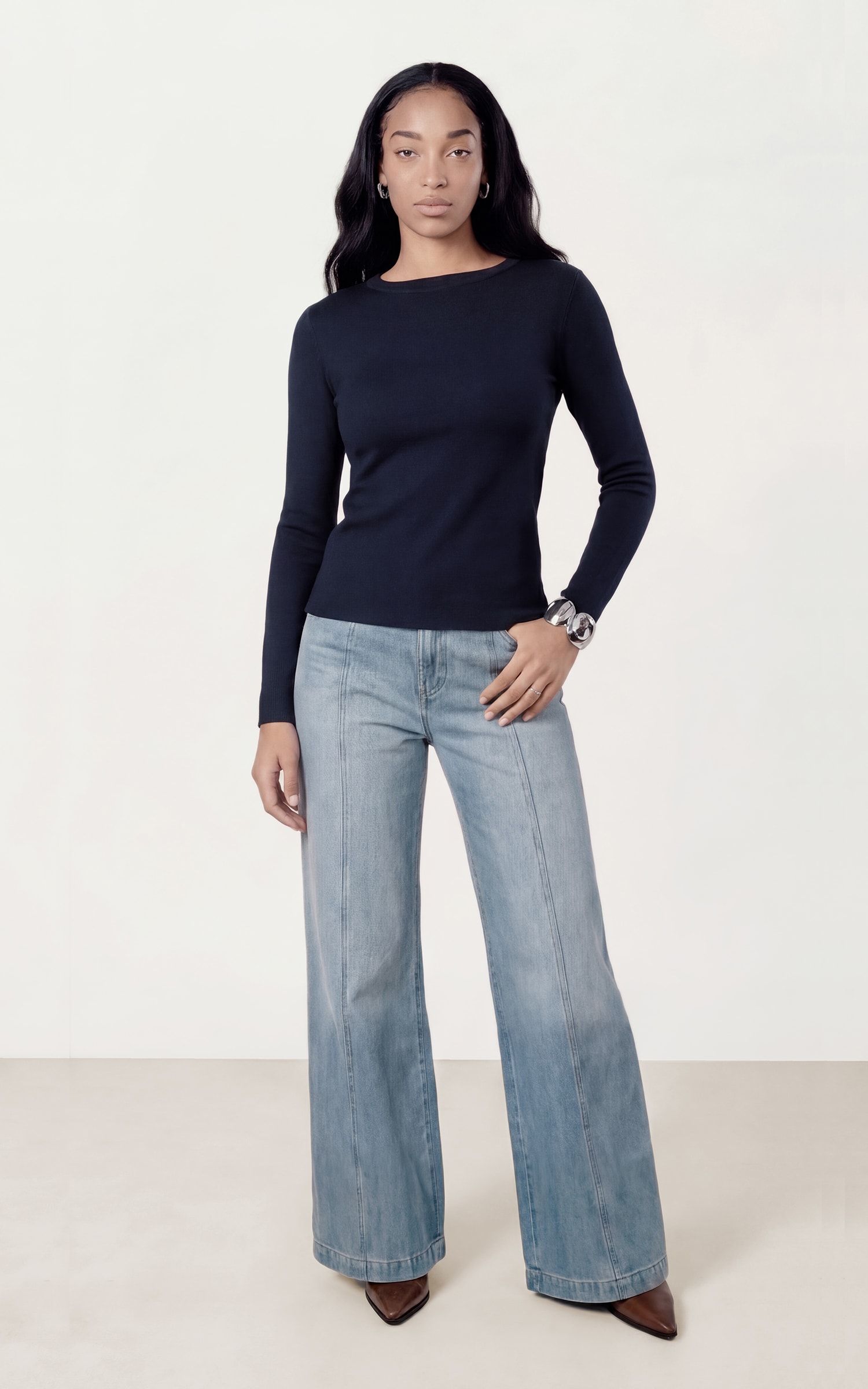 Blusa Tricot Manga Longa Marinho