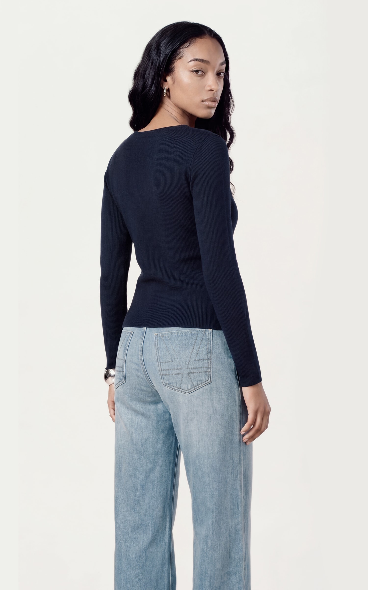 Blusa Tricot Manga Longa Marinho