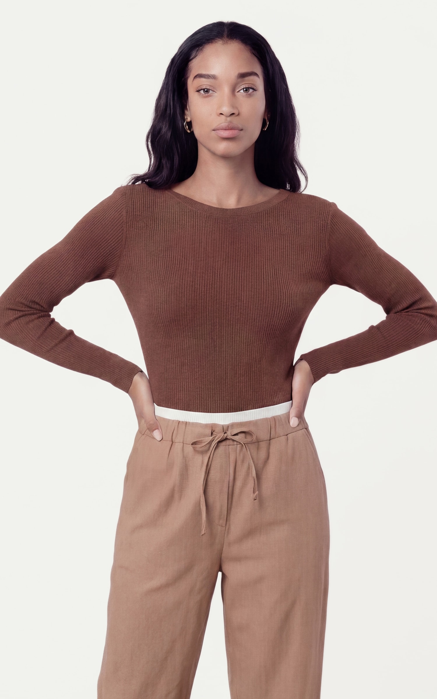 Blusa Tricot Manga Longa Marrom