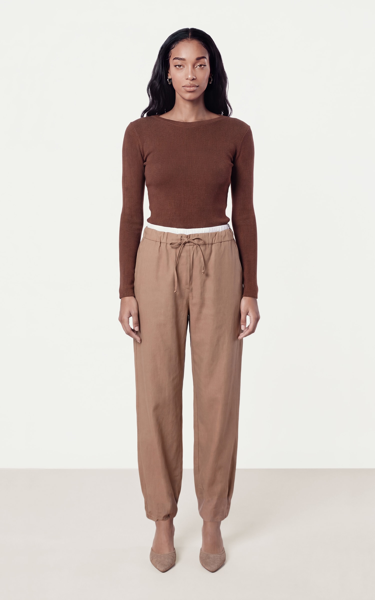 Blusa Tricot Manga Longa Marrom