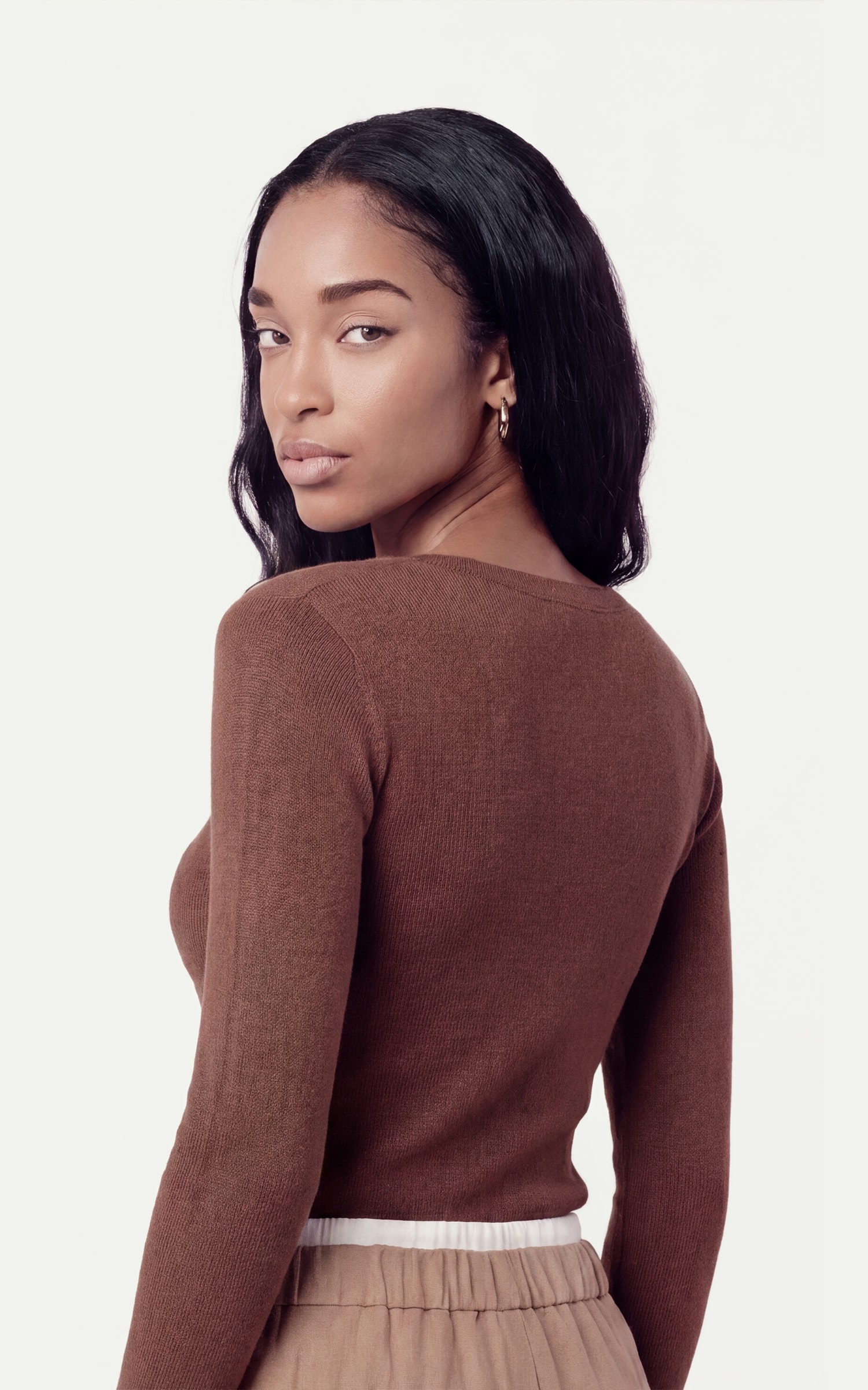 Blusa Tricot Manga Longa Marrom