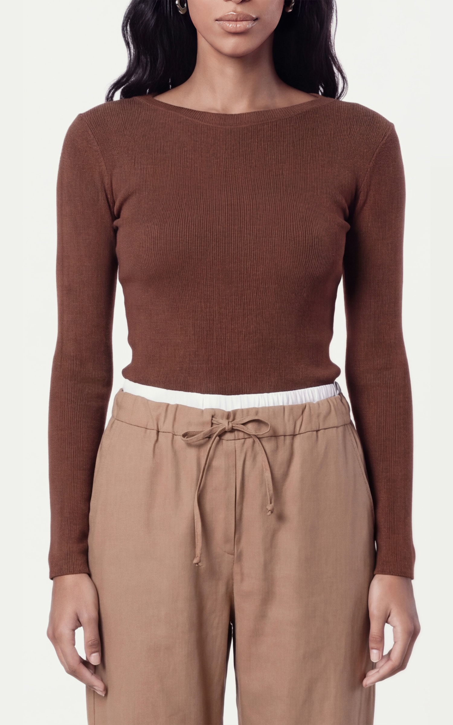 Blusa Tricot Manga Longa Marrom