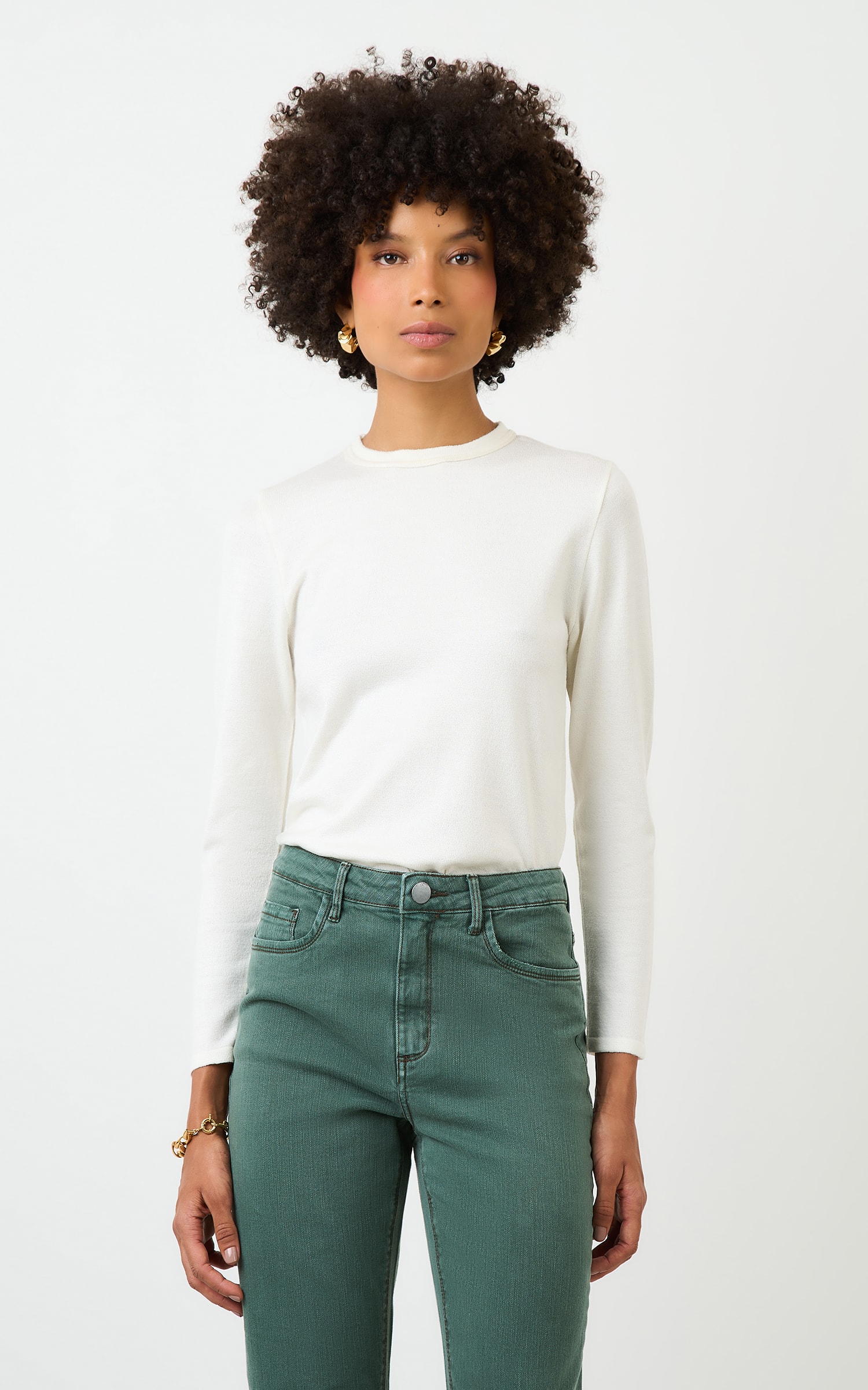 Blusa Tricot Manga Longa Off White