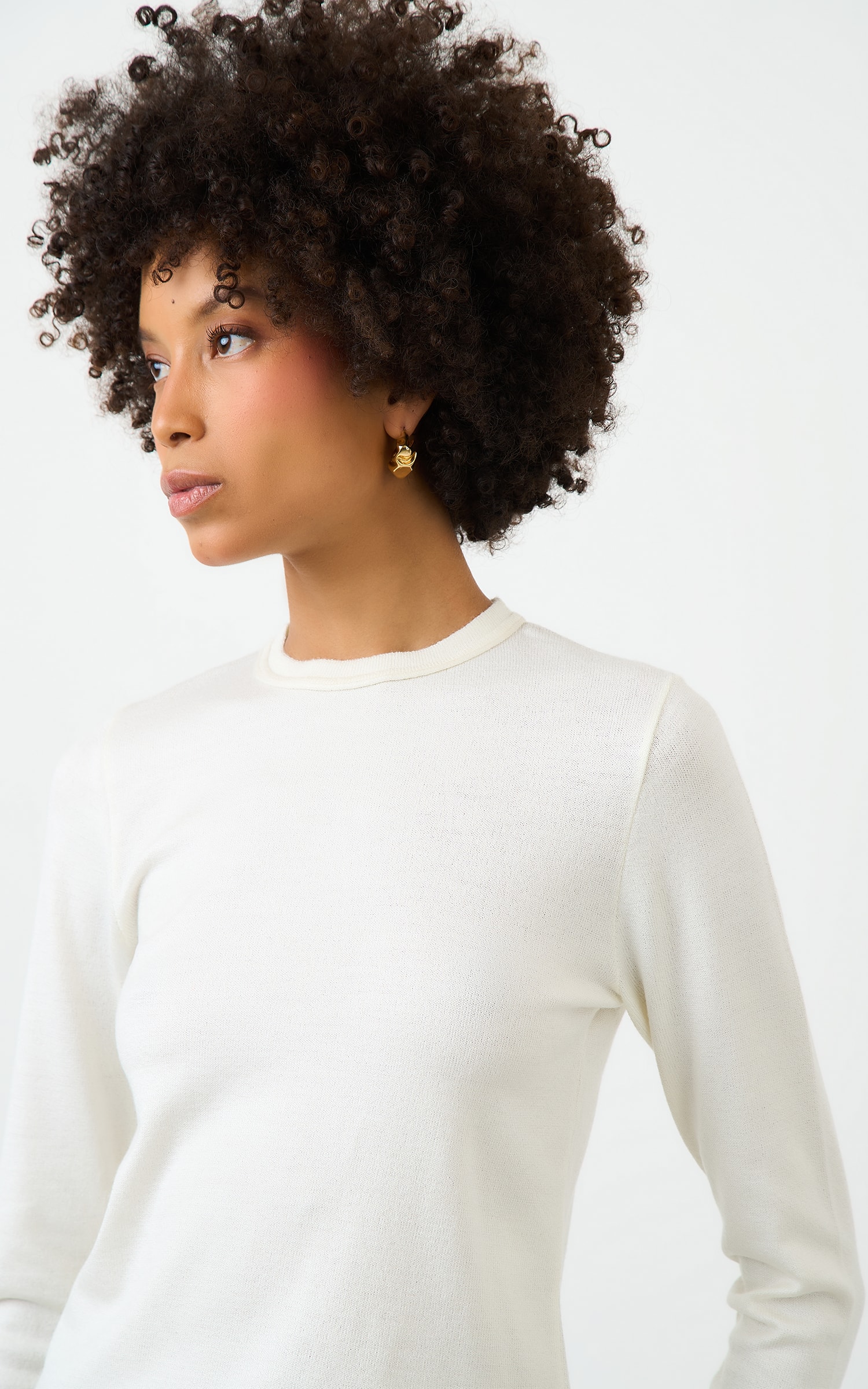 Blusa Tricot Manga Longa Off White