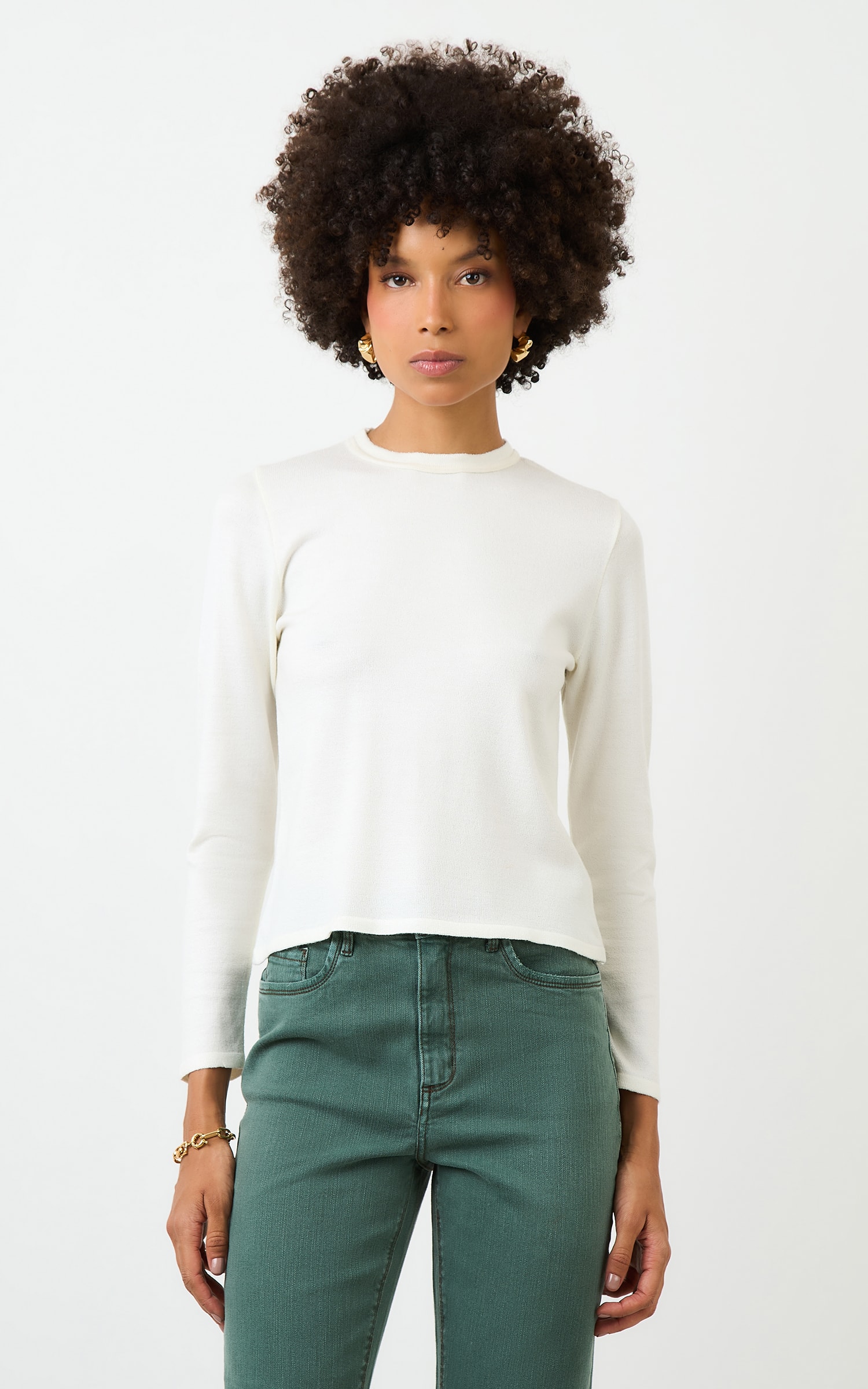 Blusa Tricot Manga Longa Off White