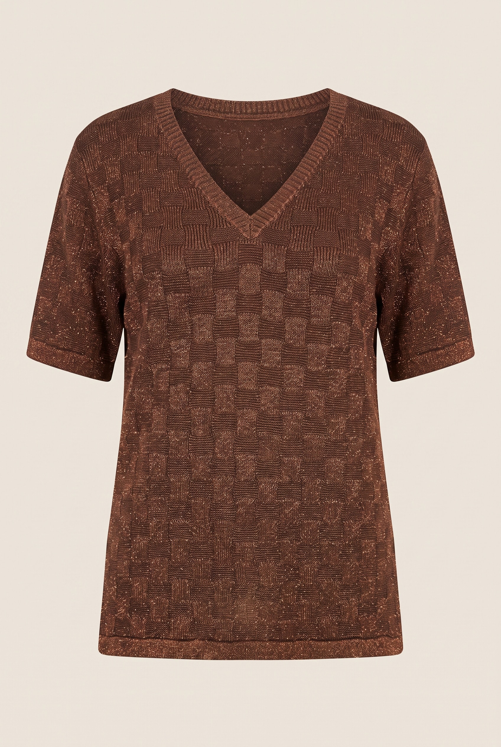 Blusa Tricot Mix Lurex Marrom