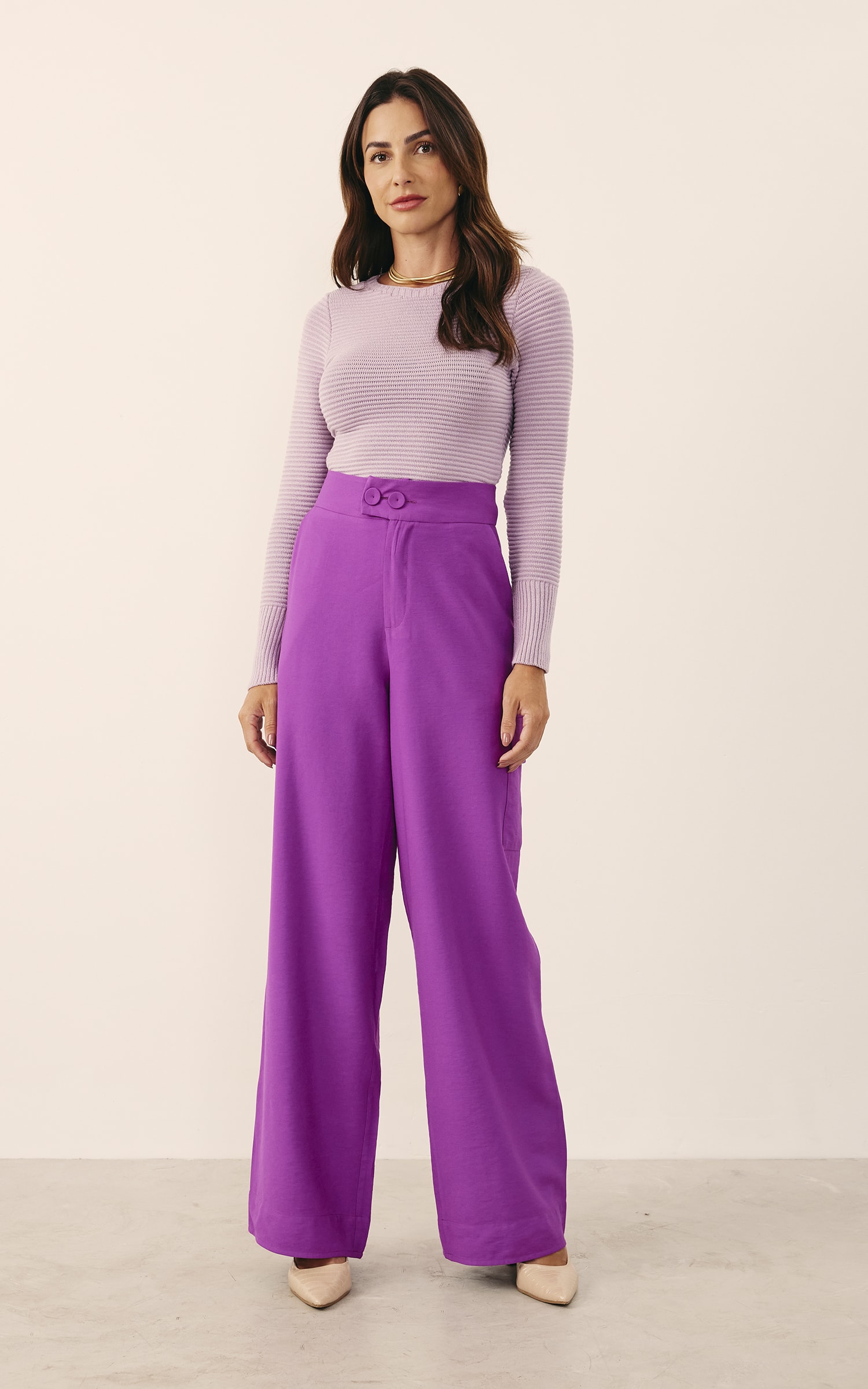 Blusa Tricot Nervuras Lavanda