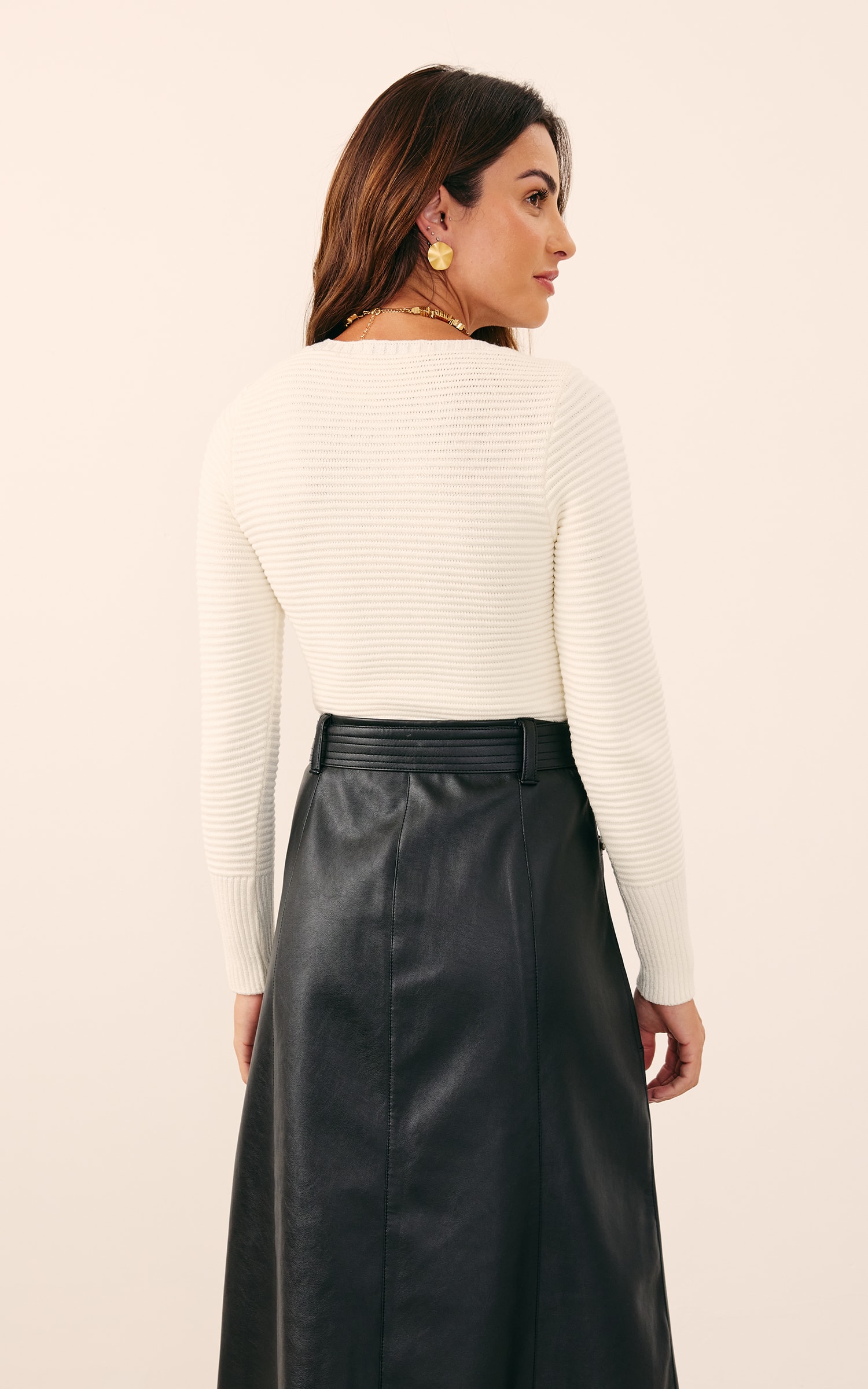 Blusa Tricot Nervuras Off White