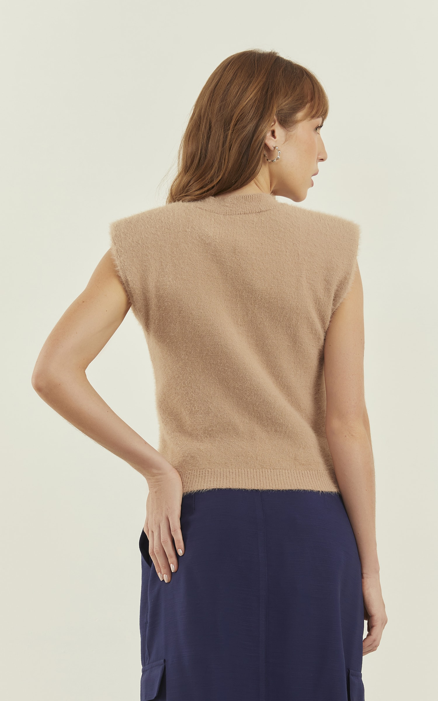 Blusa Tricot Ombreira Amêndoa