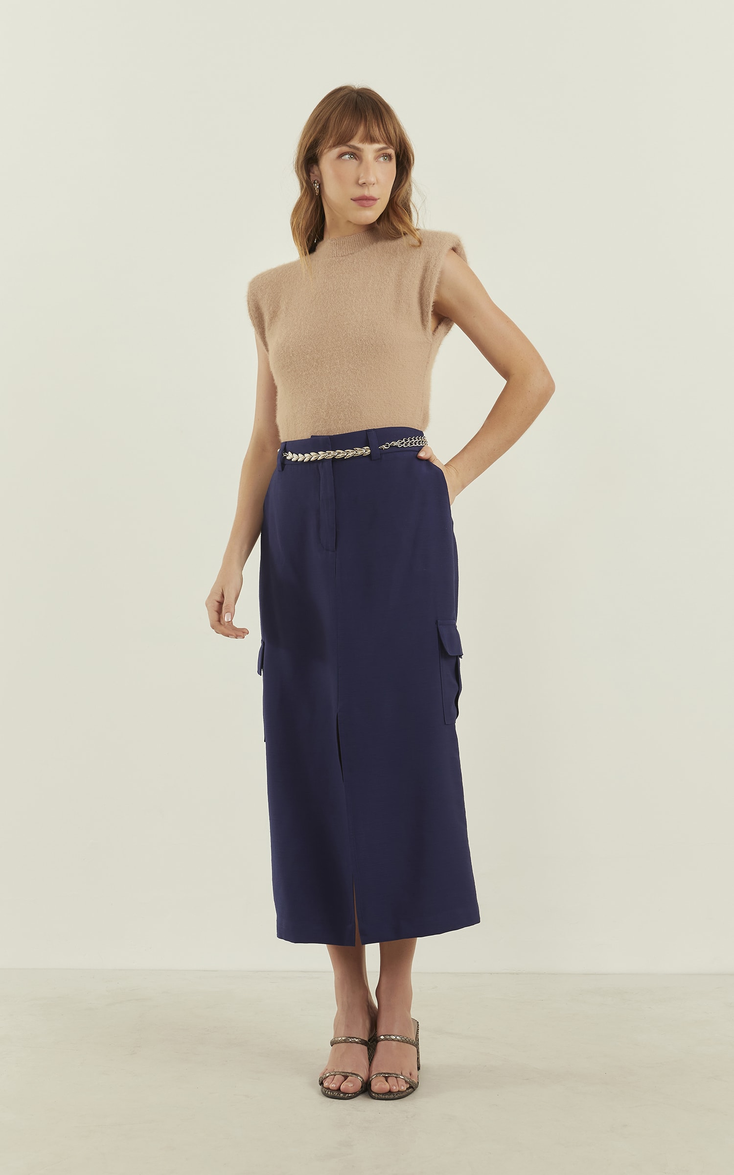 Blusa Tricot Ombreira Amêndoa