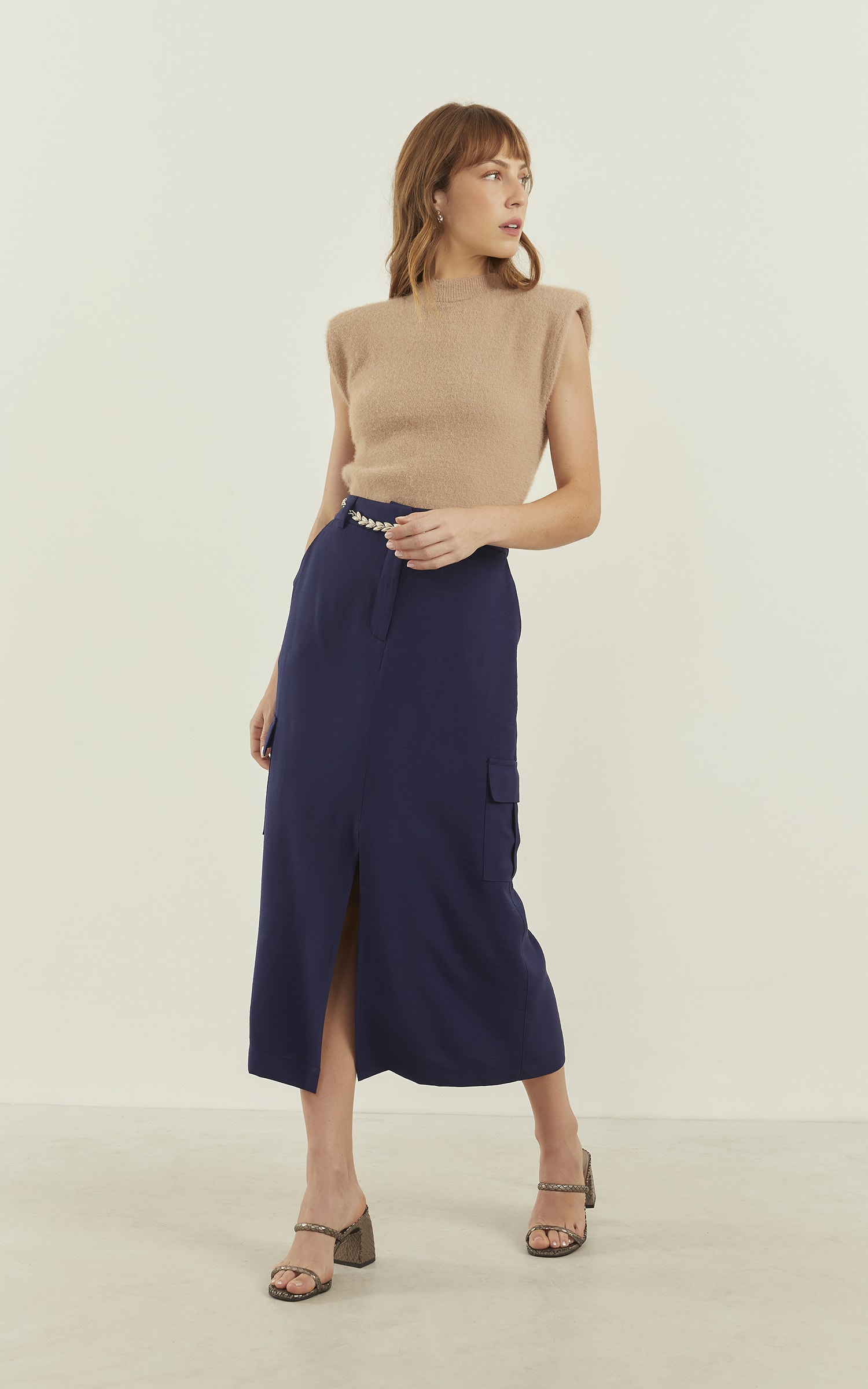 Blusa Tricot Ombreira Amêndoa
