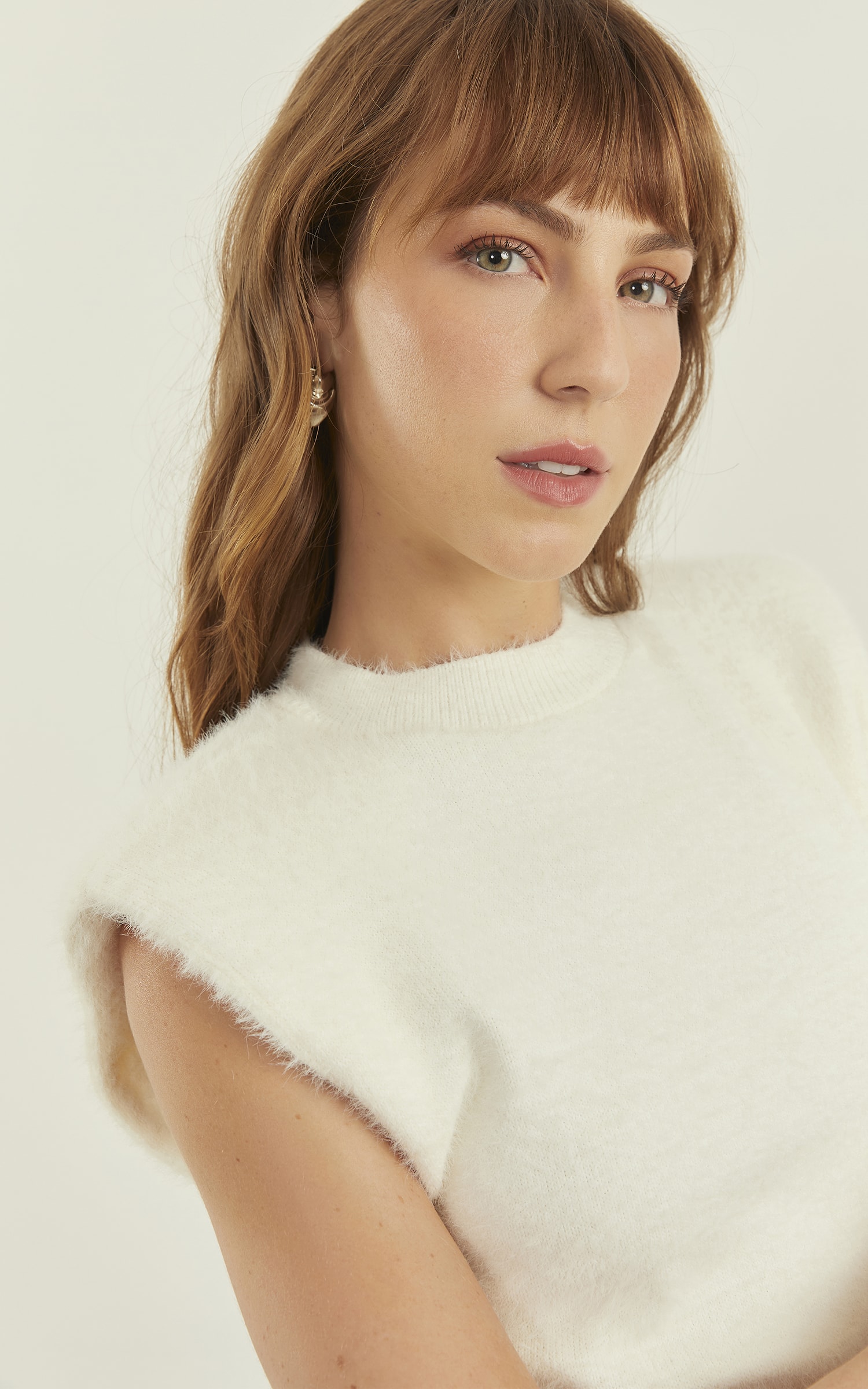 Blusa Tricot Ombreira Off White