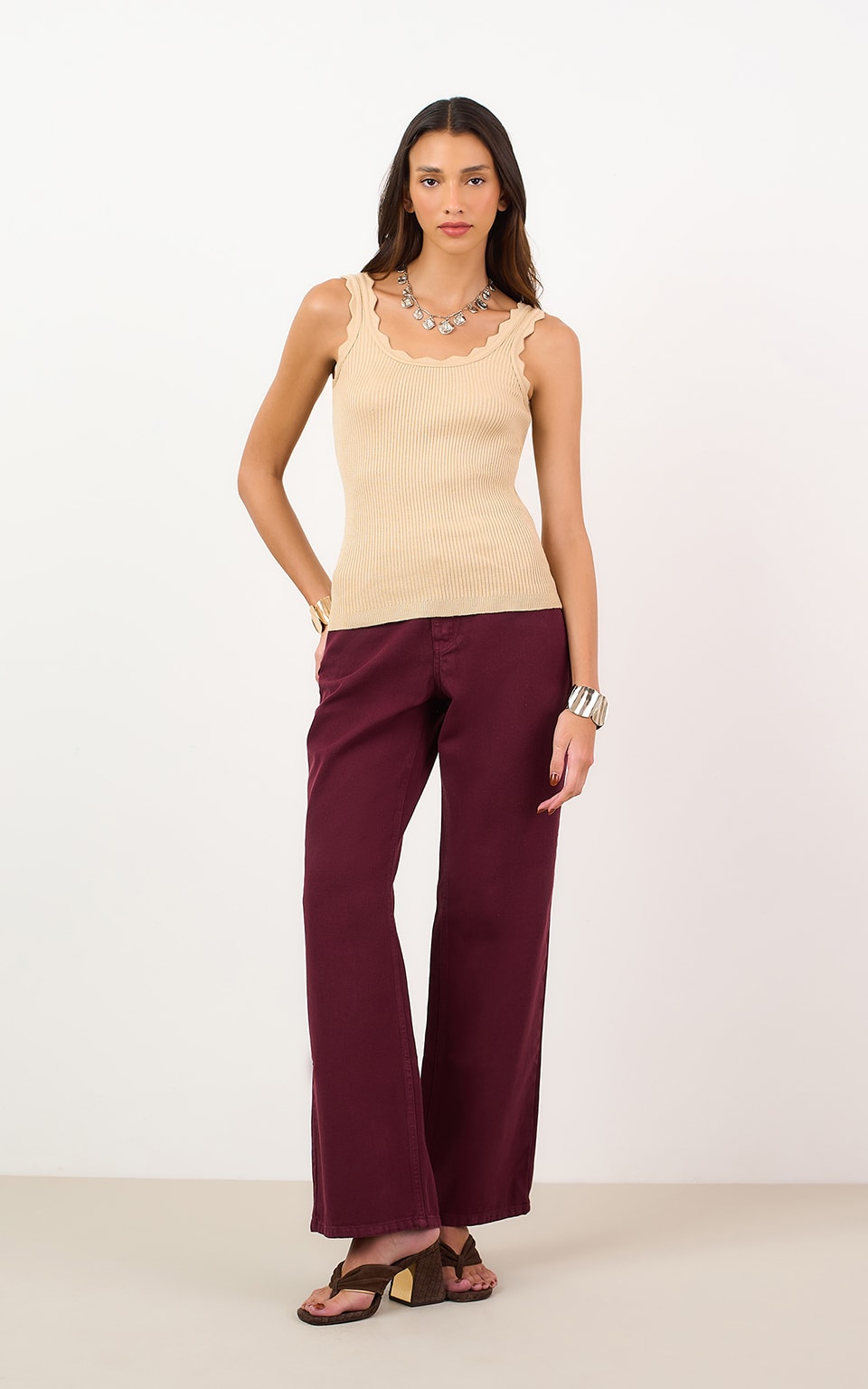 Blusa Tricot Ondas Areia