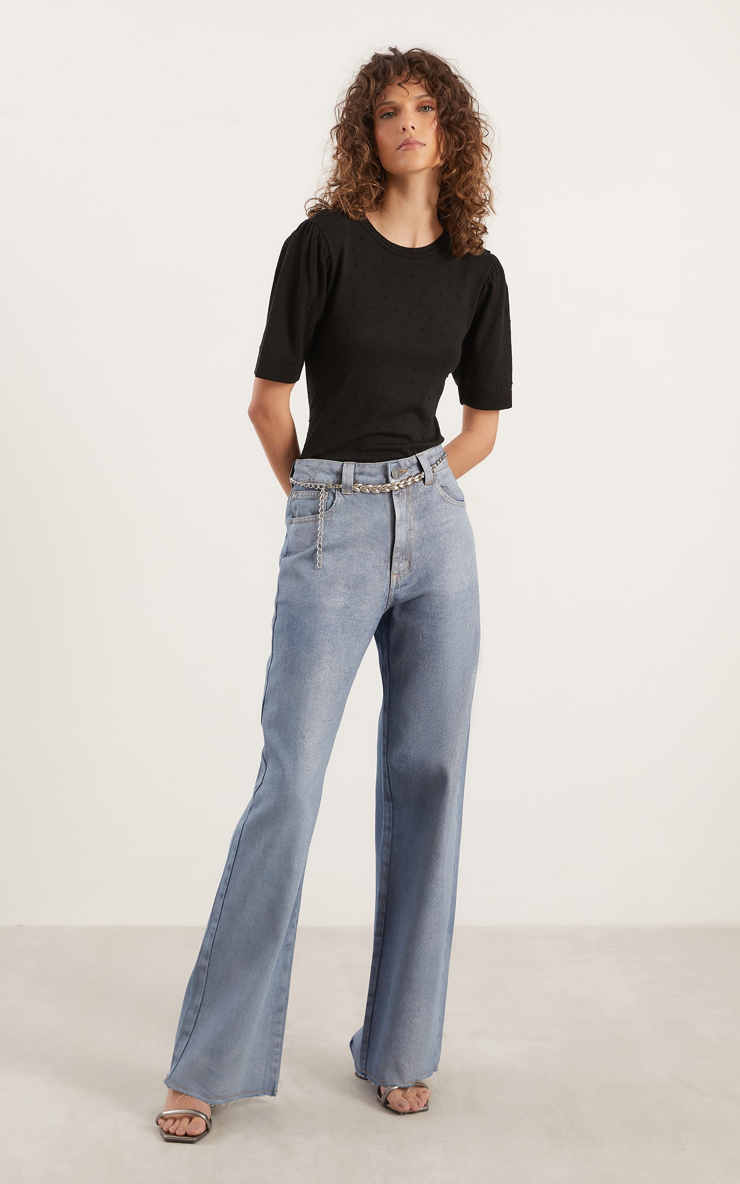 Blusa Tricot Pipoca Preto