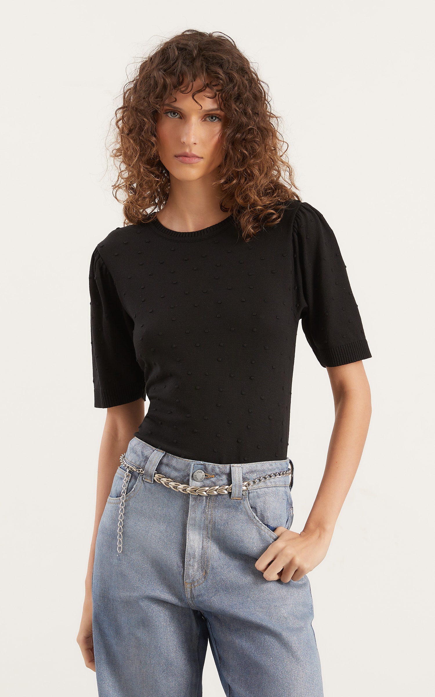 Blusa Tricot Pipoca Preto