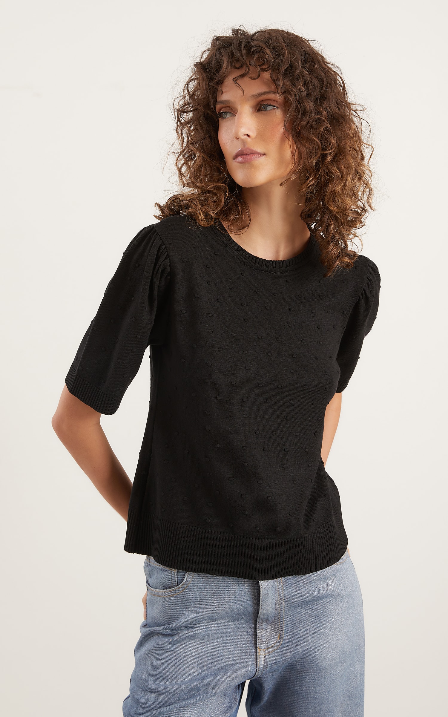 Blusa Tricot Pipoca Preto