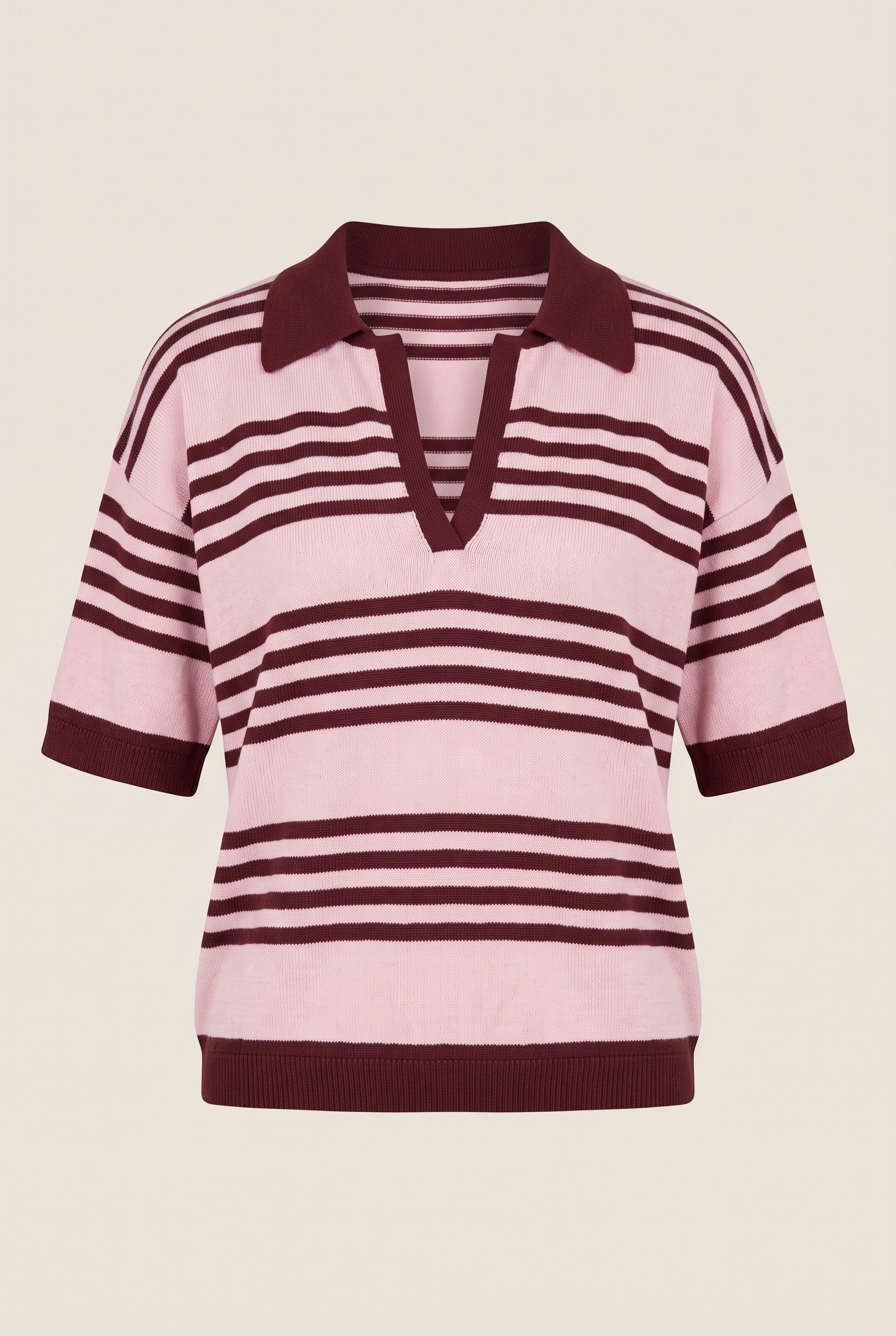 Blusa Tricot Polo Duo Listra Baby Pink