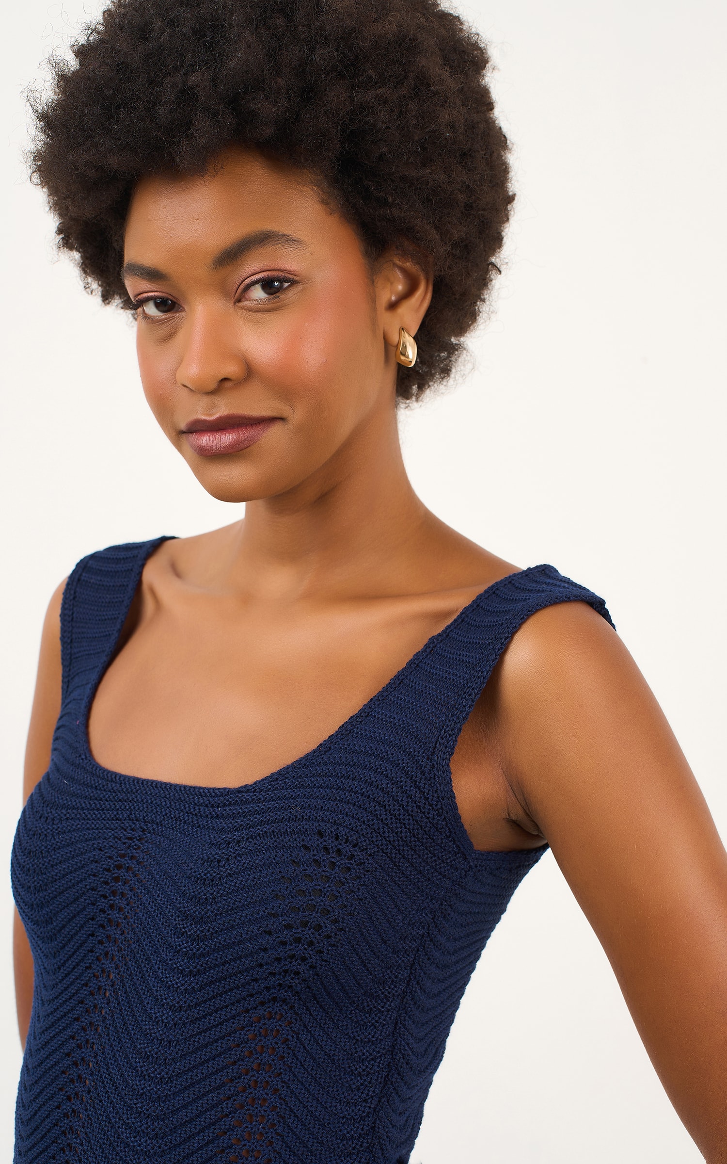 Blusa Tricot Ponto Curva Marinho