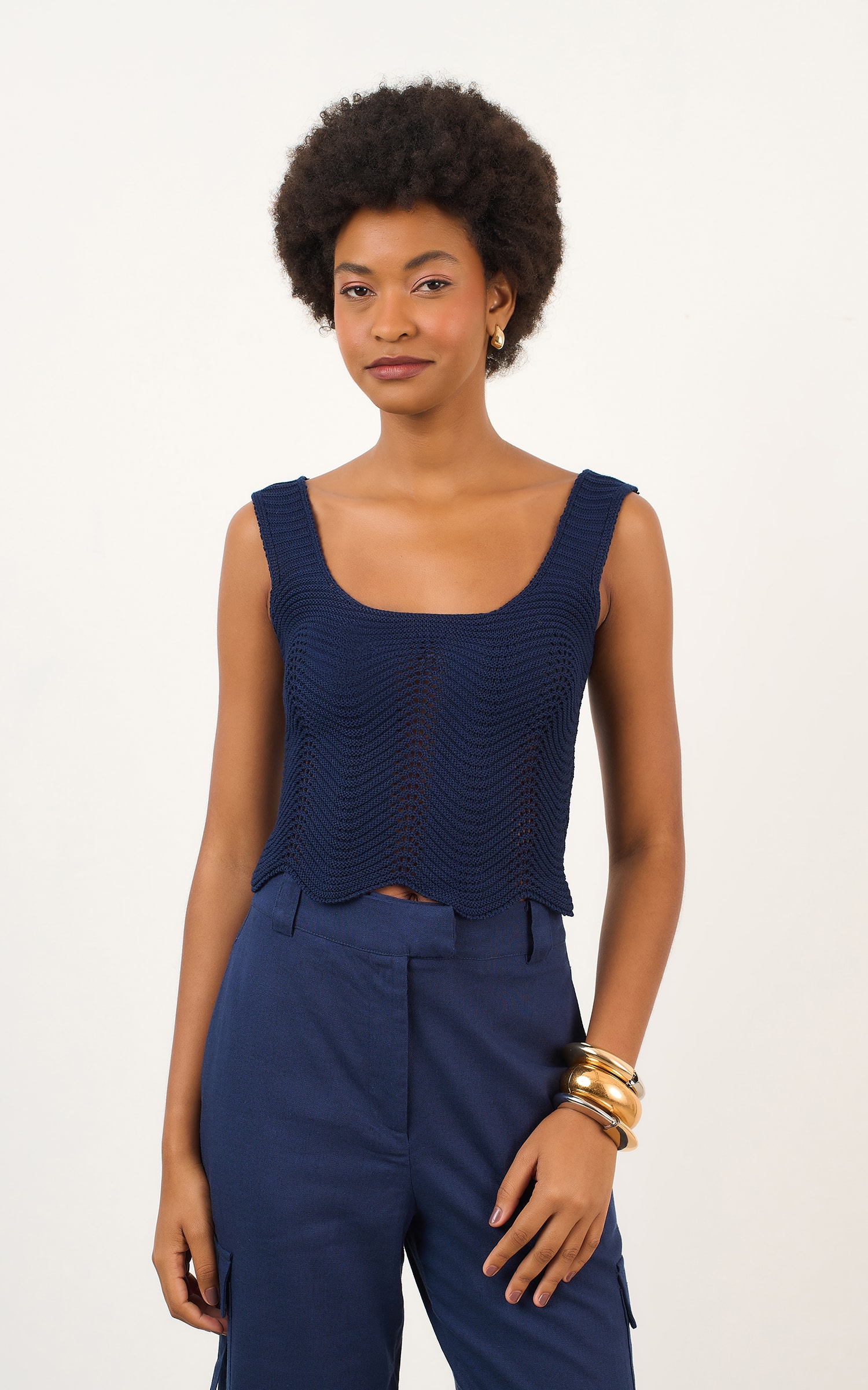 Blusa Tricot Ponto Curva Marinho