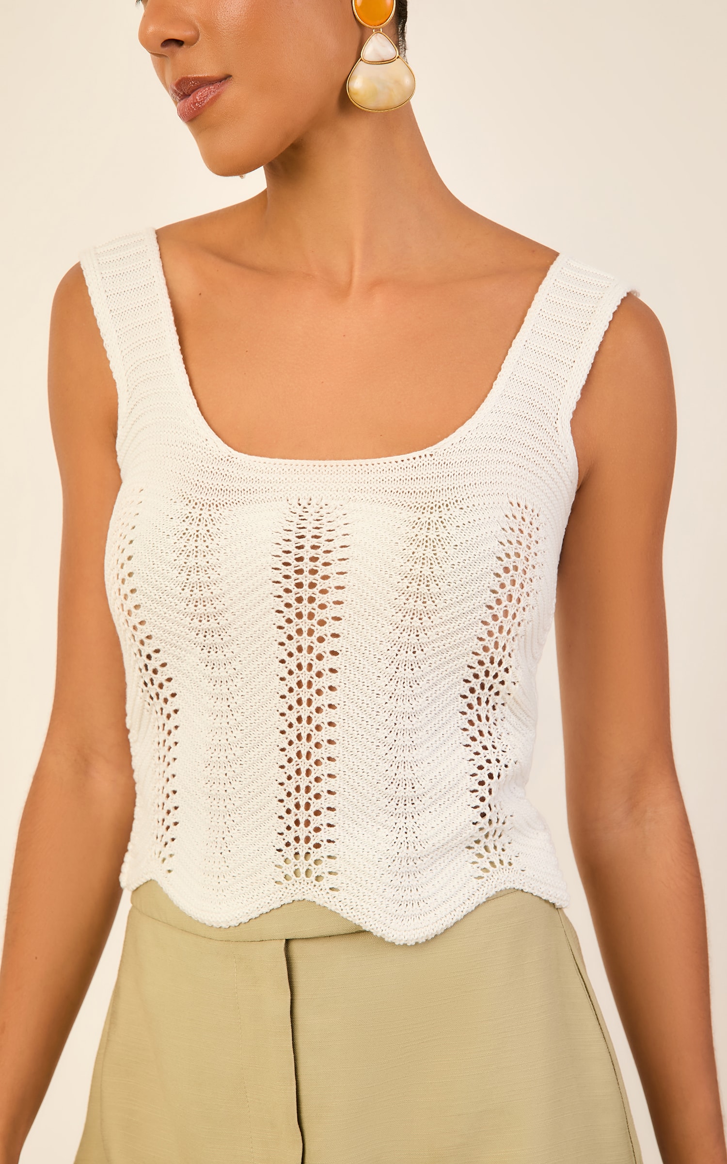 Blusa Tricot Ponto Curva Off White