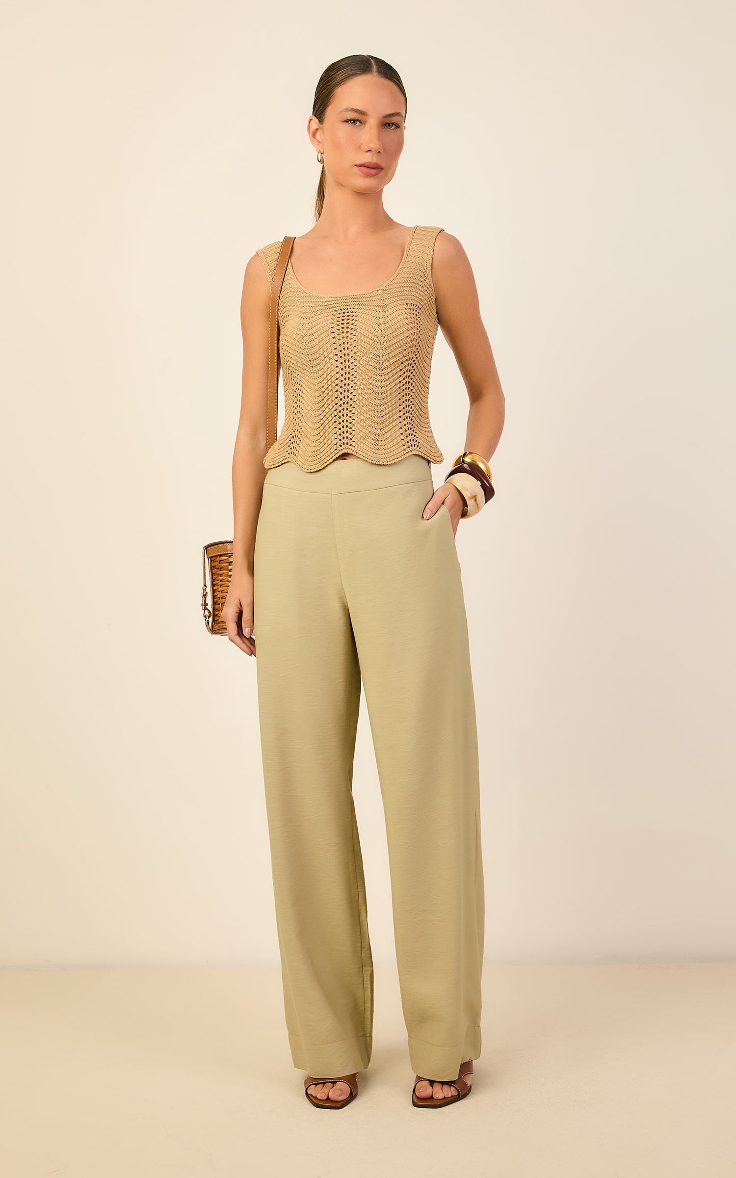 Blusa Tricot Ponto Curva Palha