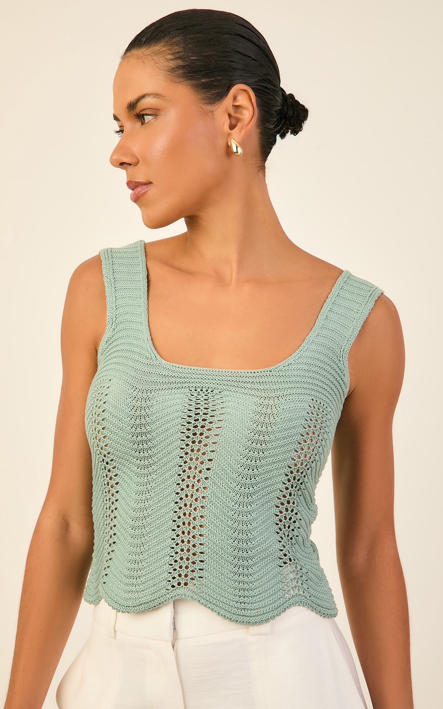 Blusa Tricot Ponto Curva Verde Salvia
