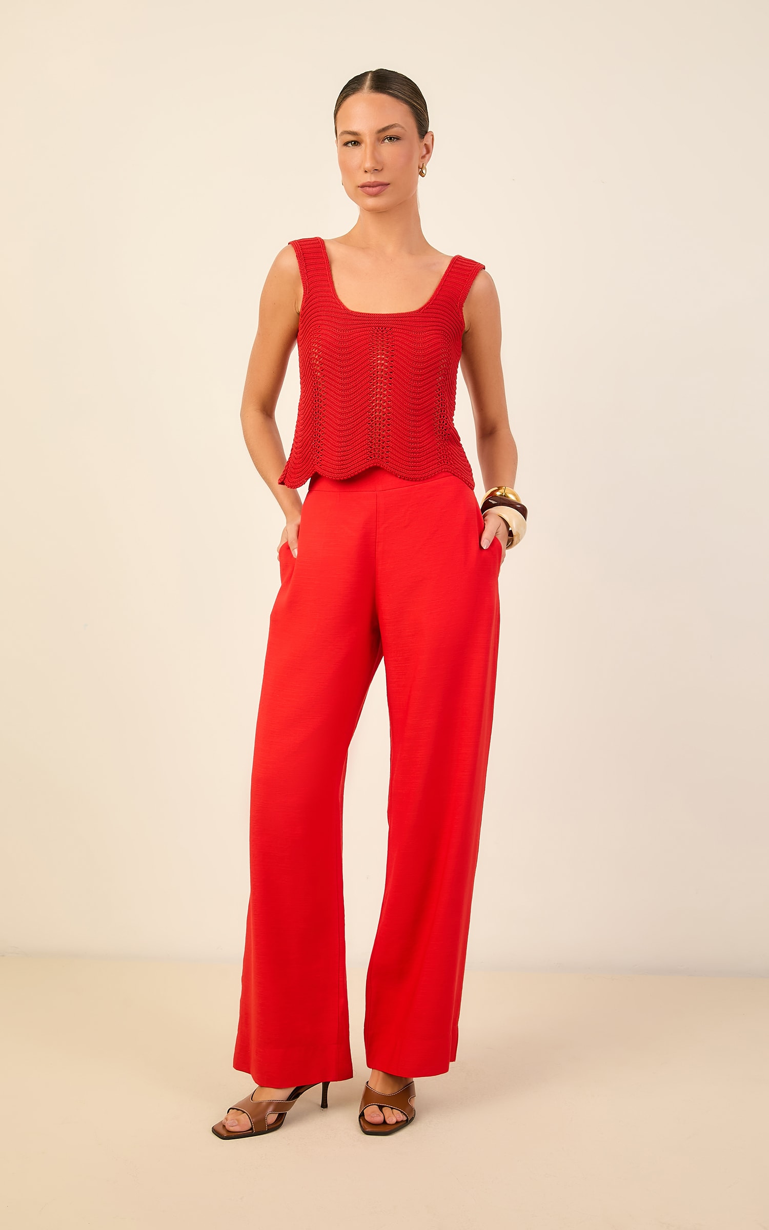 Blusa Tricot Ponto Curva Vermelho