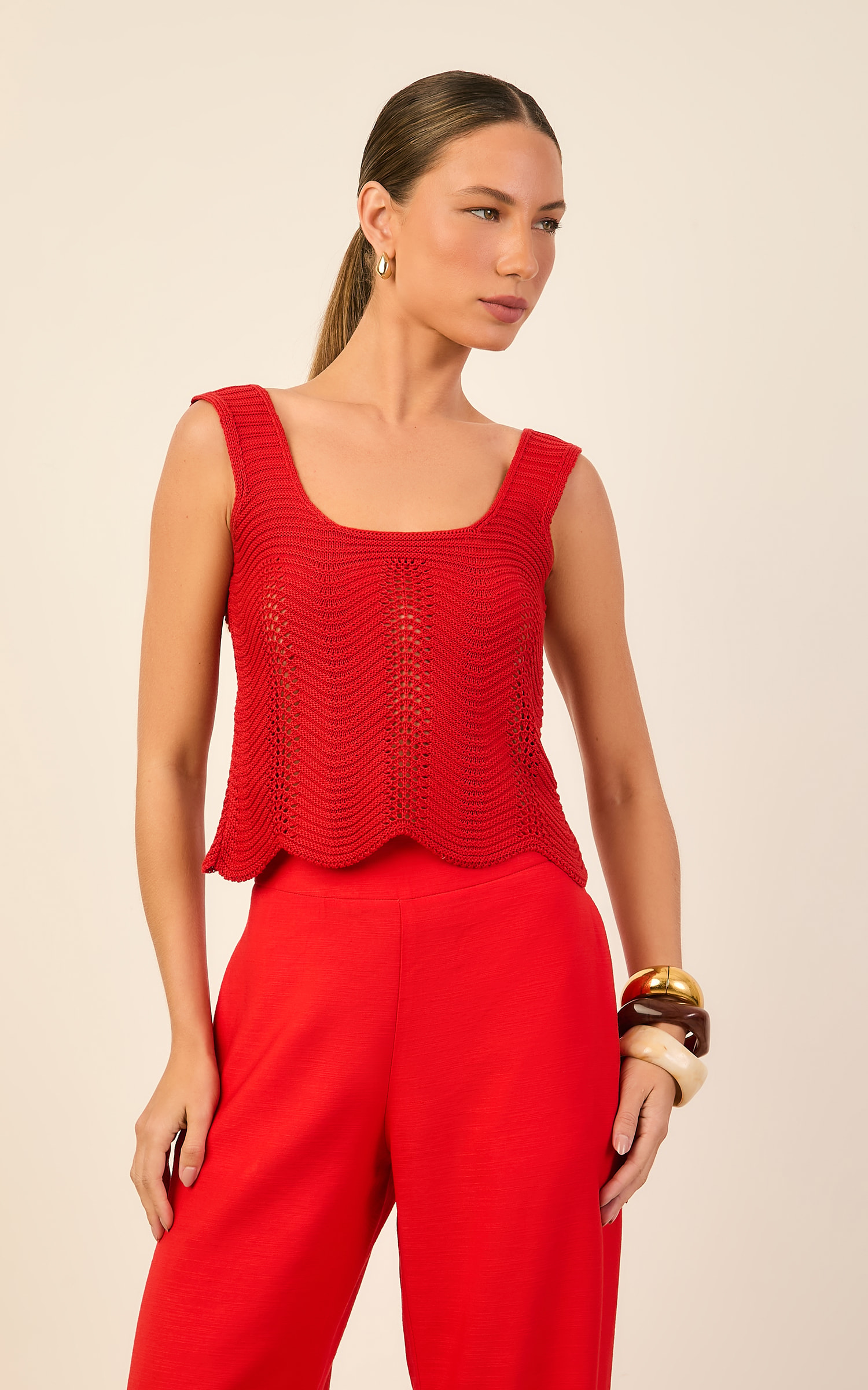 Blusa Tricot Ponto Curva Vermelho