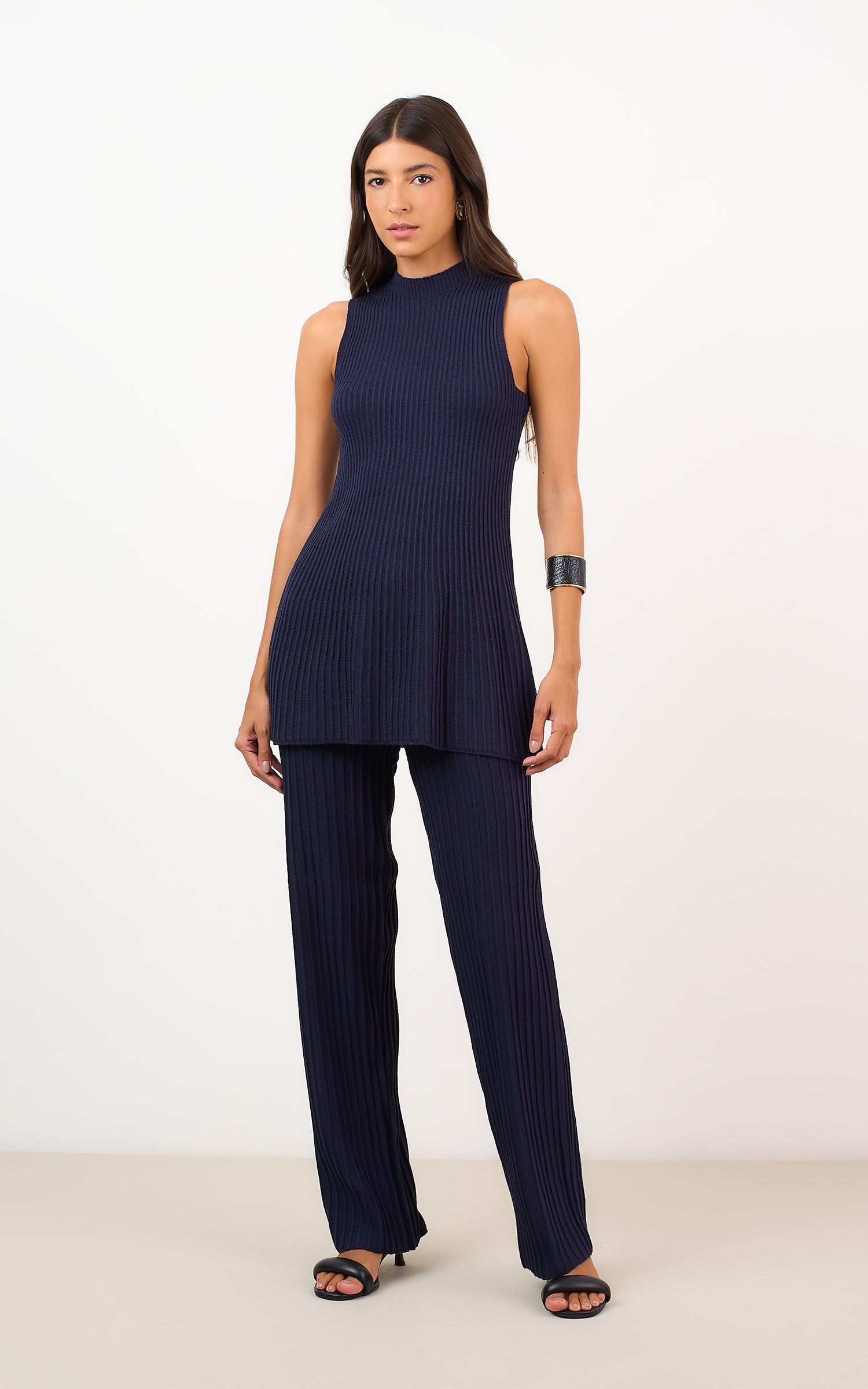 Blusa Tricot Ponto Nervura Marinho