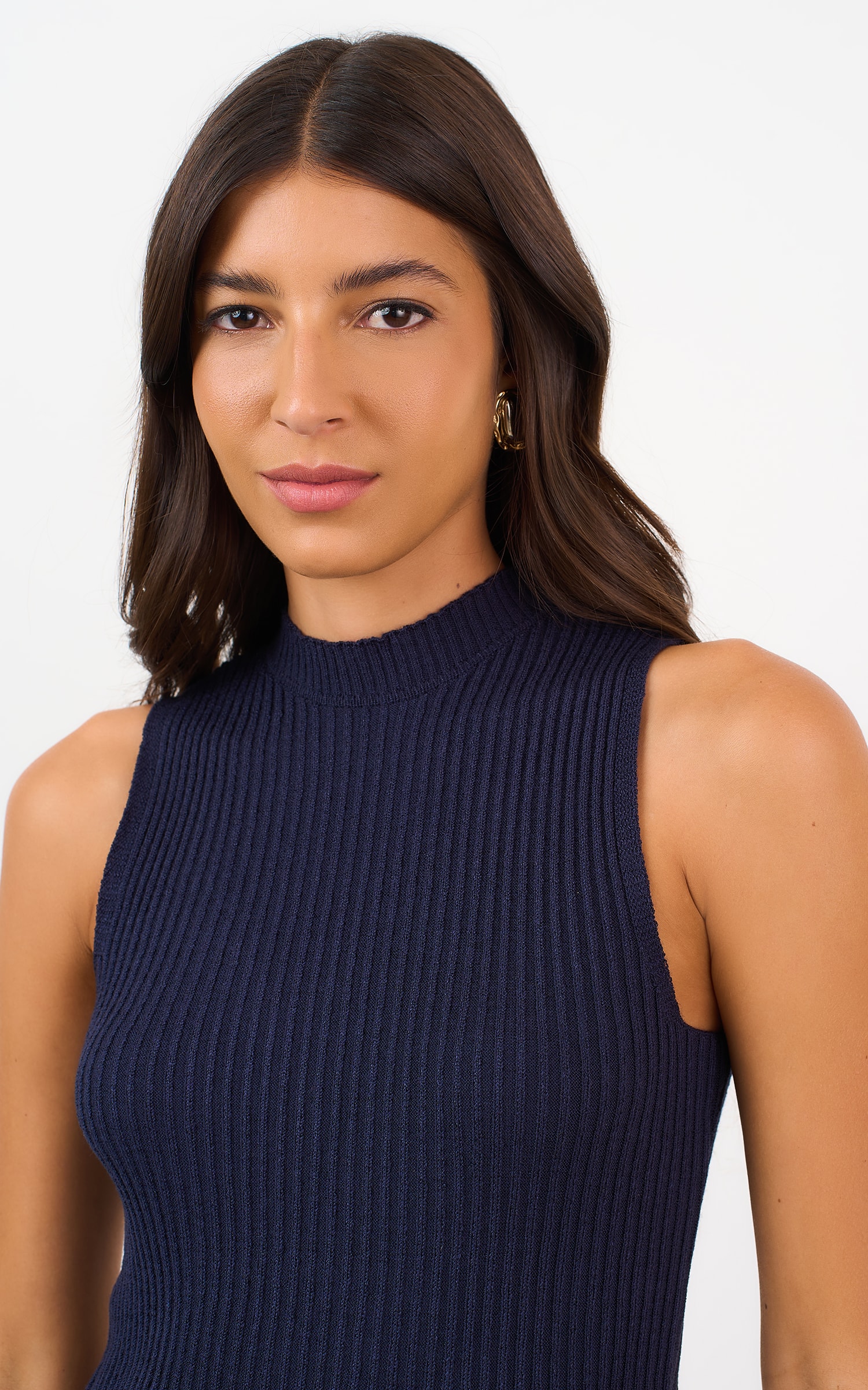 Blusa Tricot Ponto Nervura Marinho