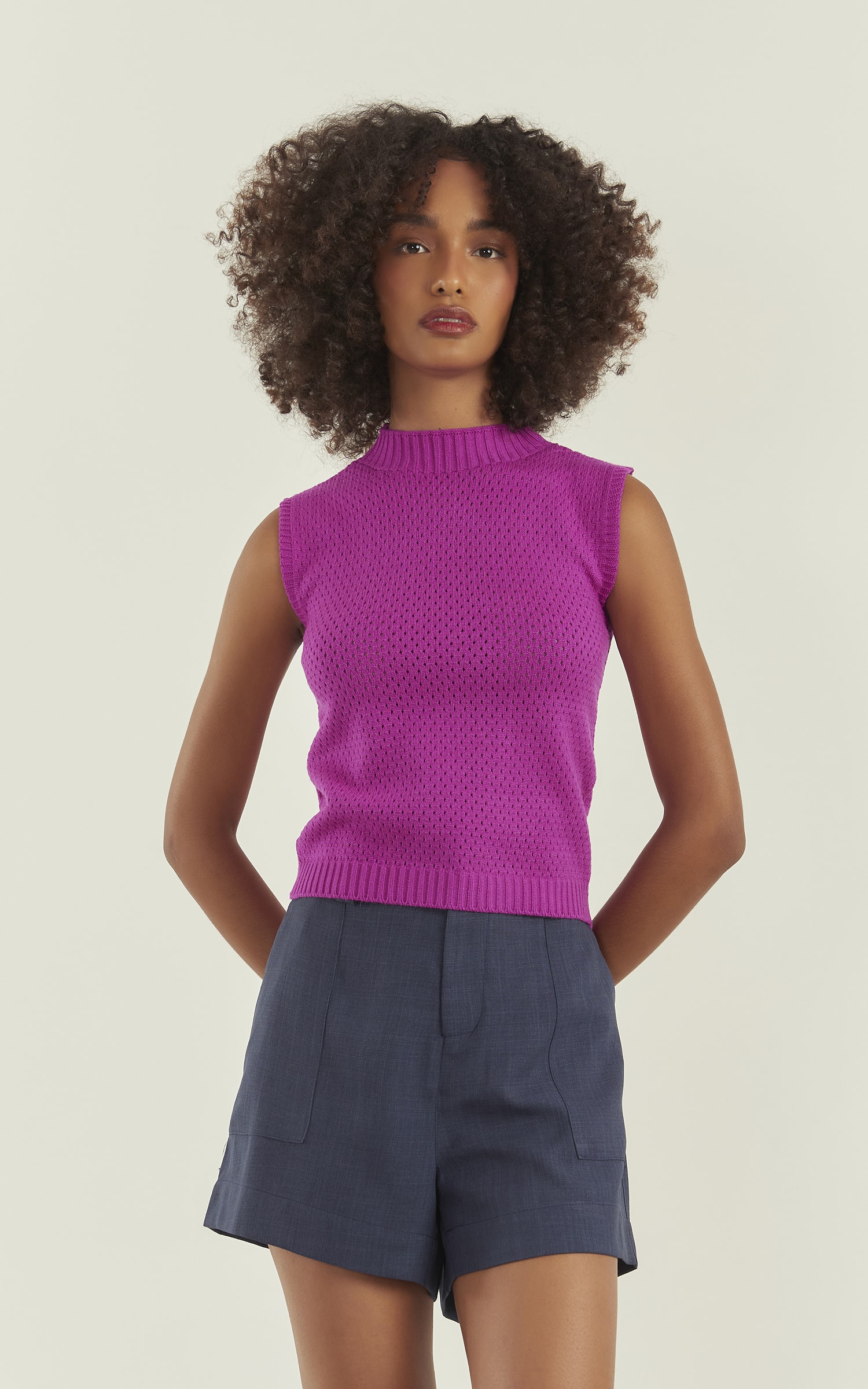 Blusa Tricot Ponto Vazado Fúcsia