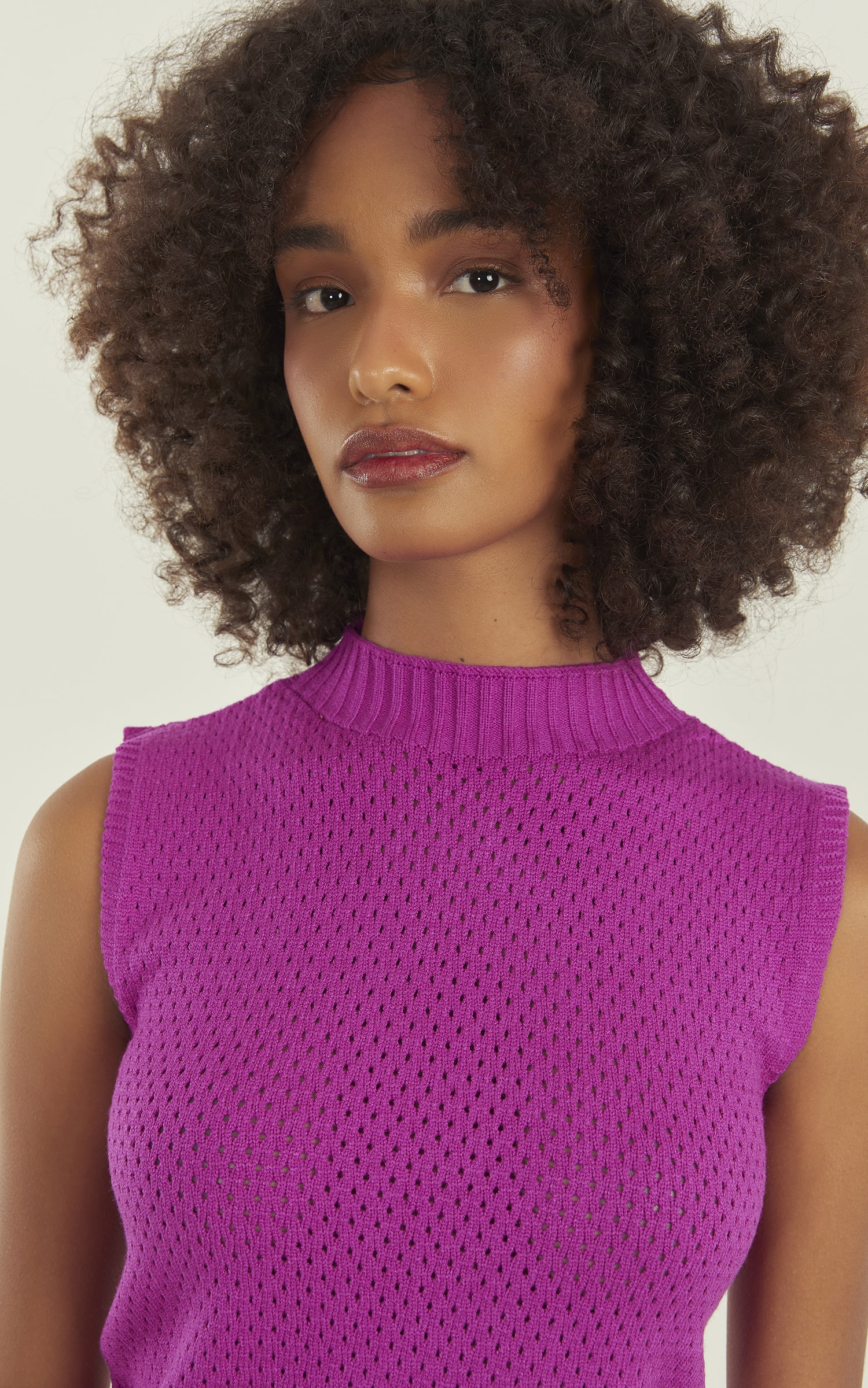 Blusa Tricot Ponto Vazado Fúcsia