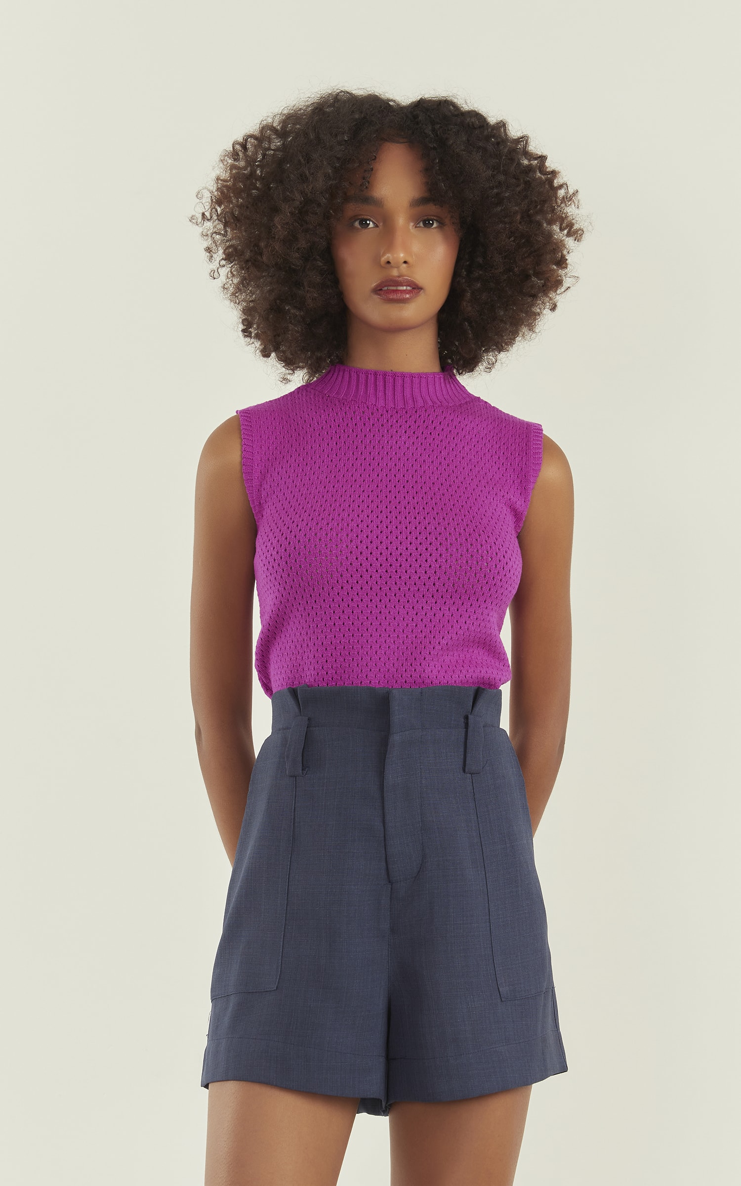 Blusa Tricot Ponto Vazado Fúcsia
